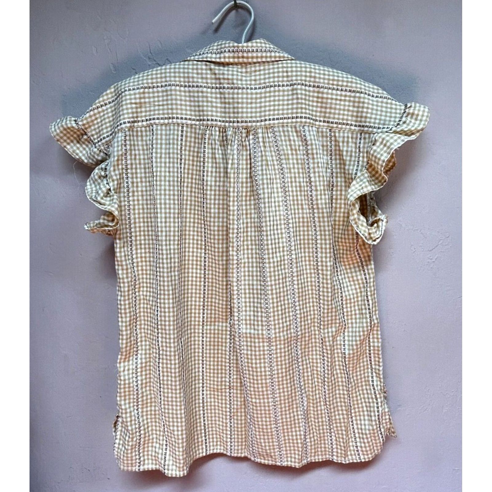 Vintage Max Studio Gingham Check Textured Button Up Ruffle Shirt Medium Yellow New Size M / US 6-8 / IT 42-44 - 2 Thumbnail