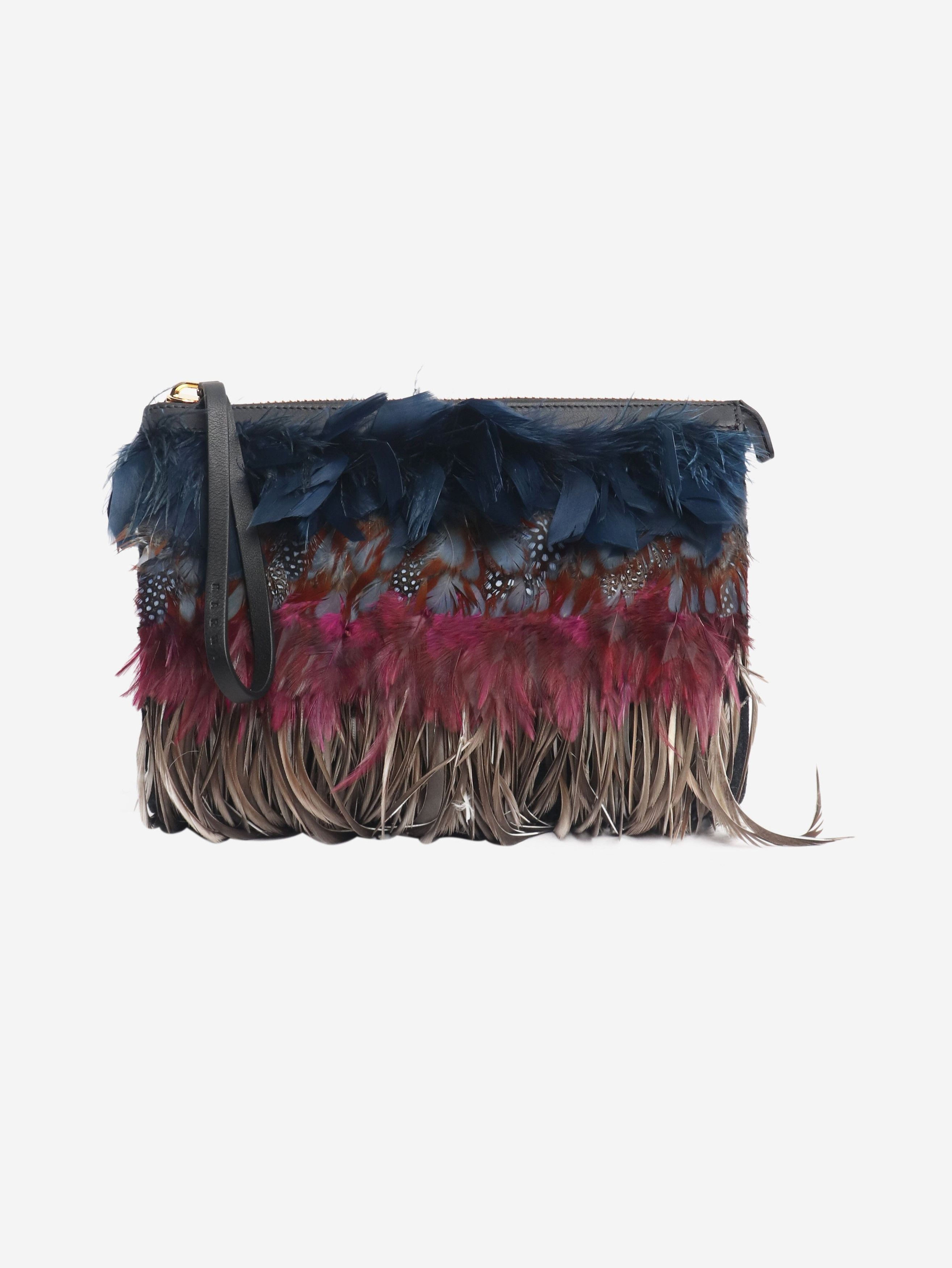 Marni Multicolour large feathered wristlet clutch bag Size ONE SIZE - 1 Thumbnail