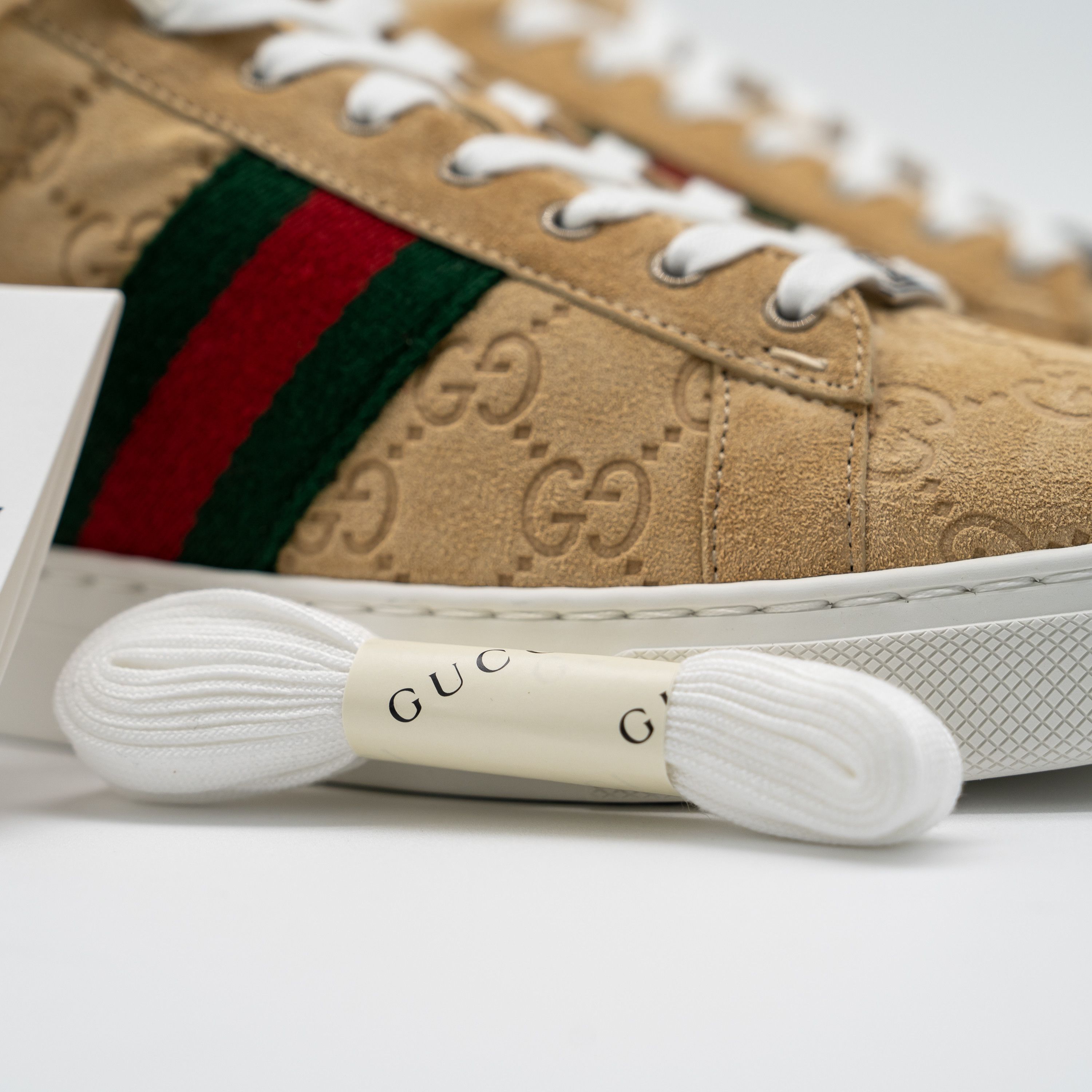Gucci 9.5 US Gucci Ace GG Brown Mutton Fur Shearling Web Sneakers Size US 9.5 / IT 39.5 - 13 Thumbnail