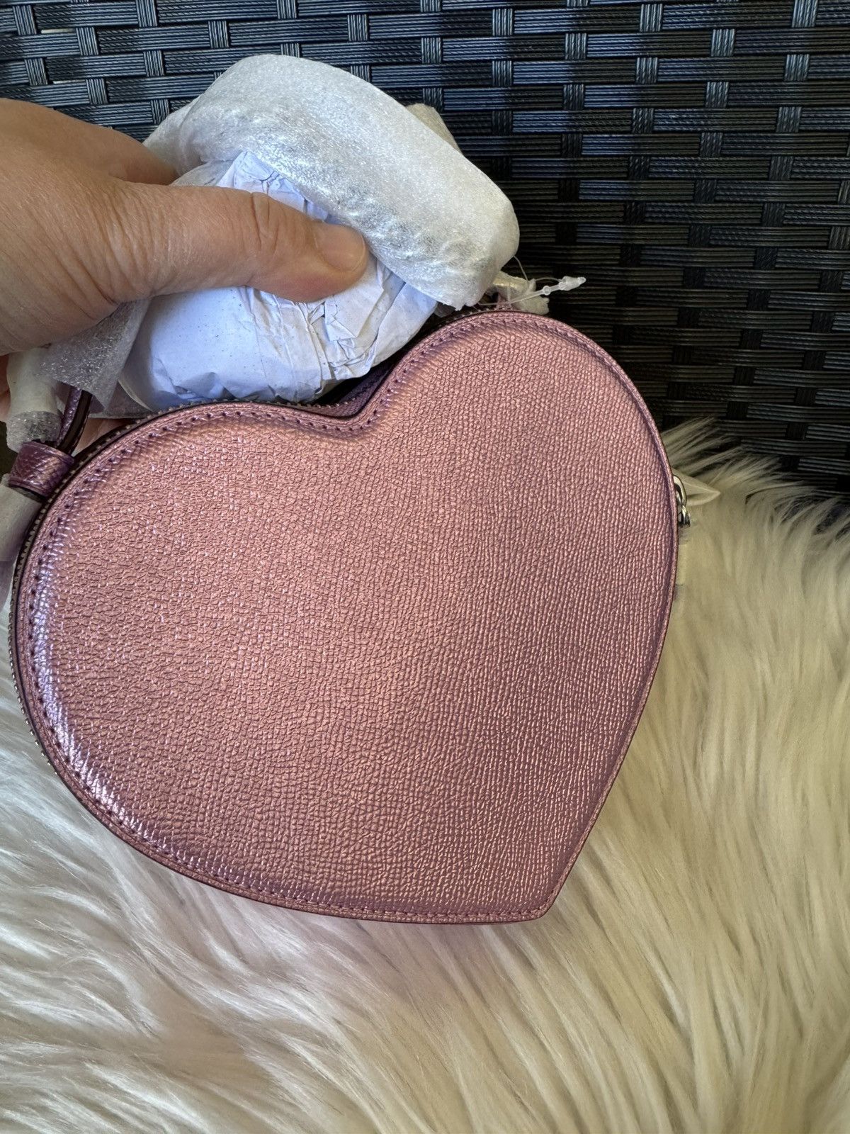 Coach Coach Heart Crossbody Bag in Metalic Crossgrain Leather Size ONE SIZE - 8 Thumbnail