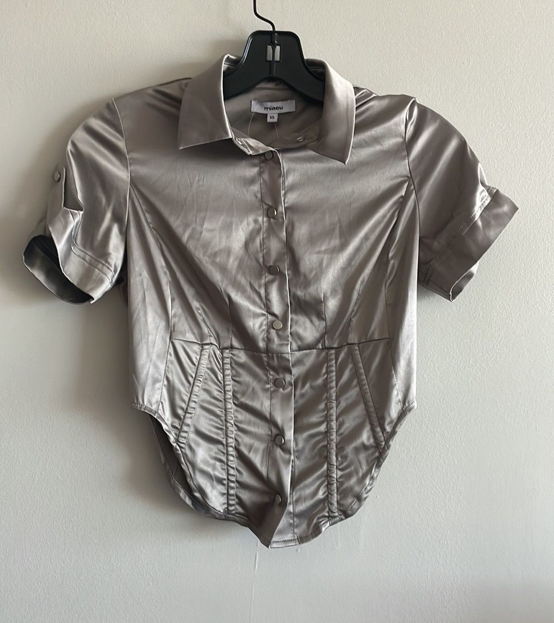 image of Miaou Max Silver Button Down Shirt - Silver Xs, Women's