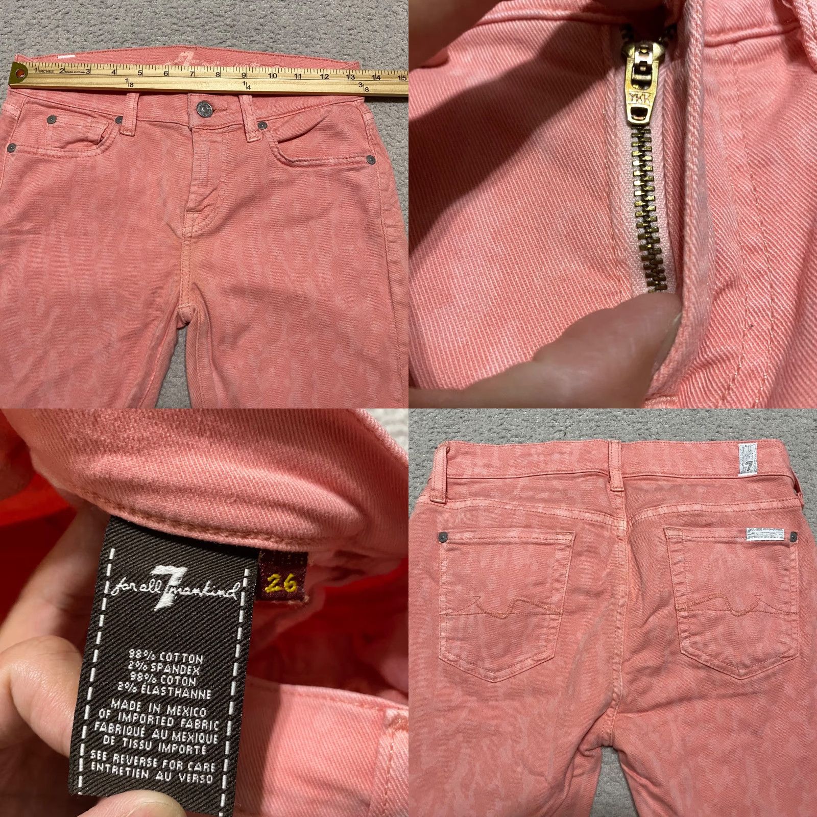 7 For All Mankind 7 For All Mankind Jeans Womens 26 Pink Jacquard Skinny Low Rise Gwenevere Size 26" / US 2 / IT 38 - 8 Thumbnail