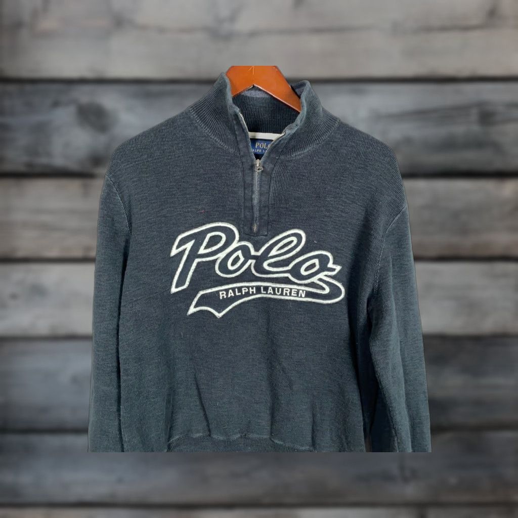 Polo Ralph Lauren Polo Ralph Lauren 1/4 Zip Sweater Adult Medium Gray Graphic Print Embroidered Preppy Mens Size US M / EU 48-50 / 2 - 1 Thumbnail