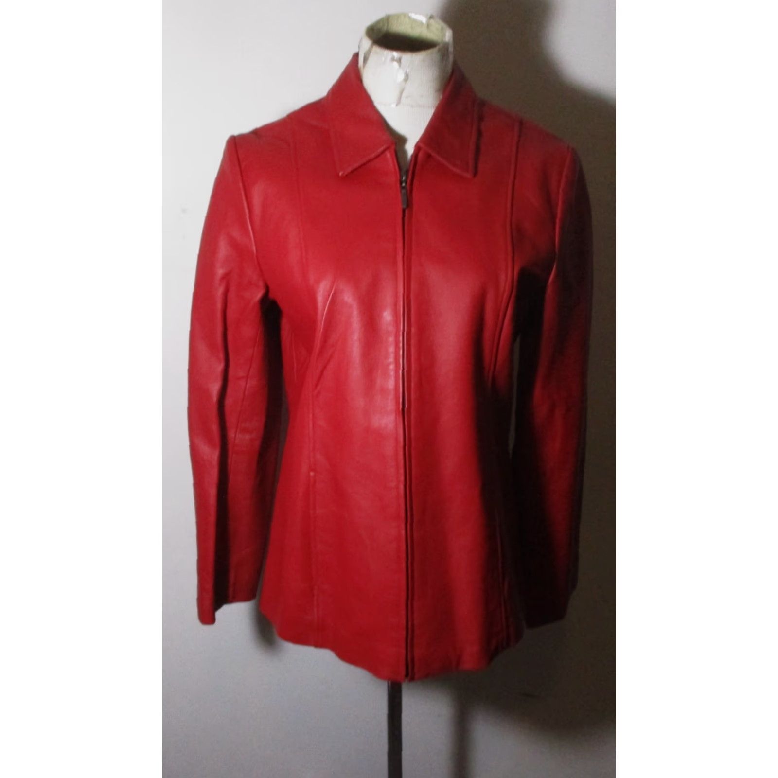 Vintage DIALOGUE Women's Leather Jacket Red Full Zip S NEW Size S / US 4 / IT 40 - 2 Thumbnail