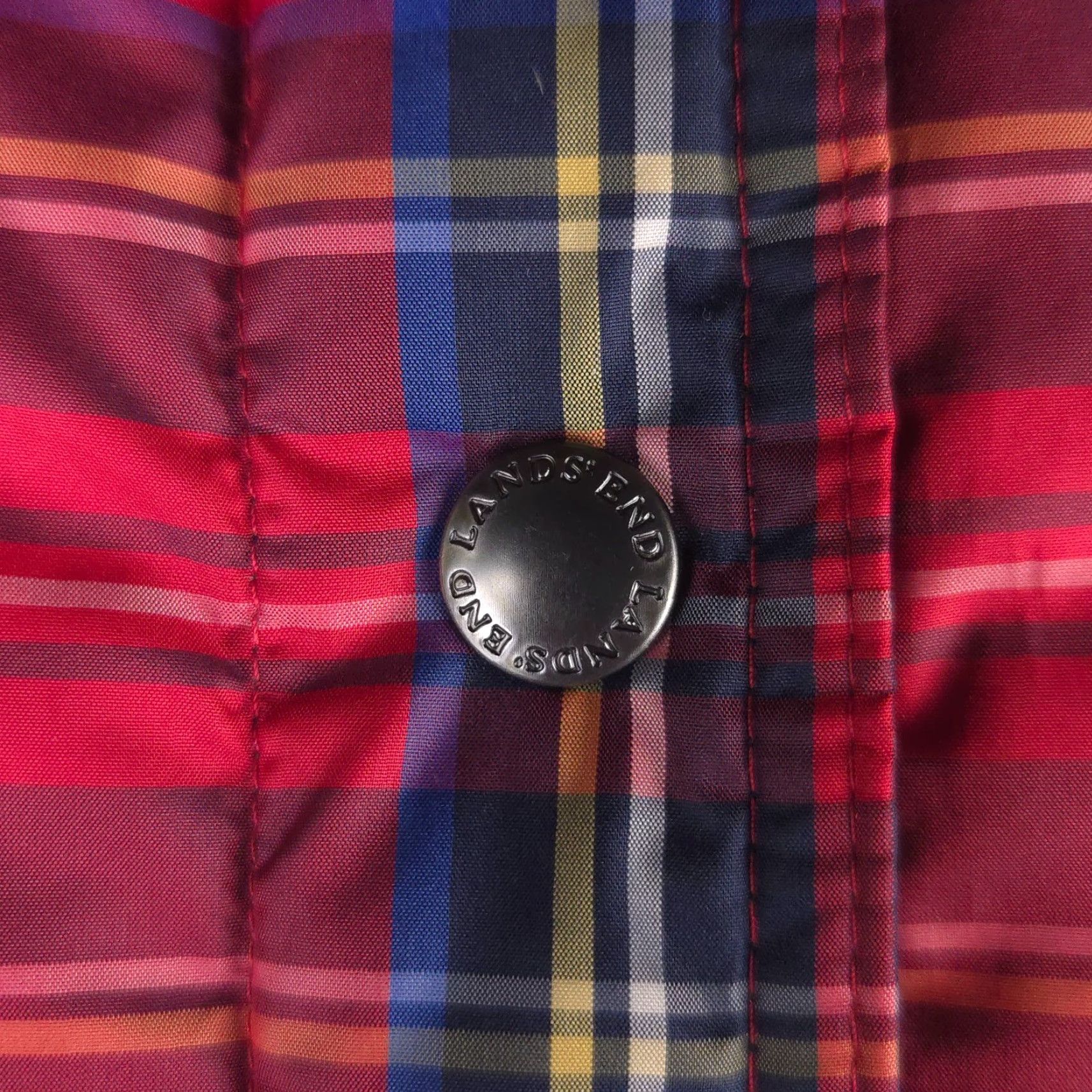 Lands' End Lands End Lands' End Womens S Red Tartan Plaid Down Puffer Vest Funnel Neck Layer Friendly