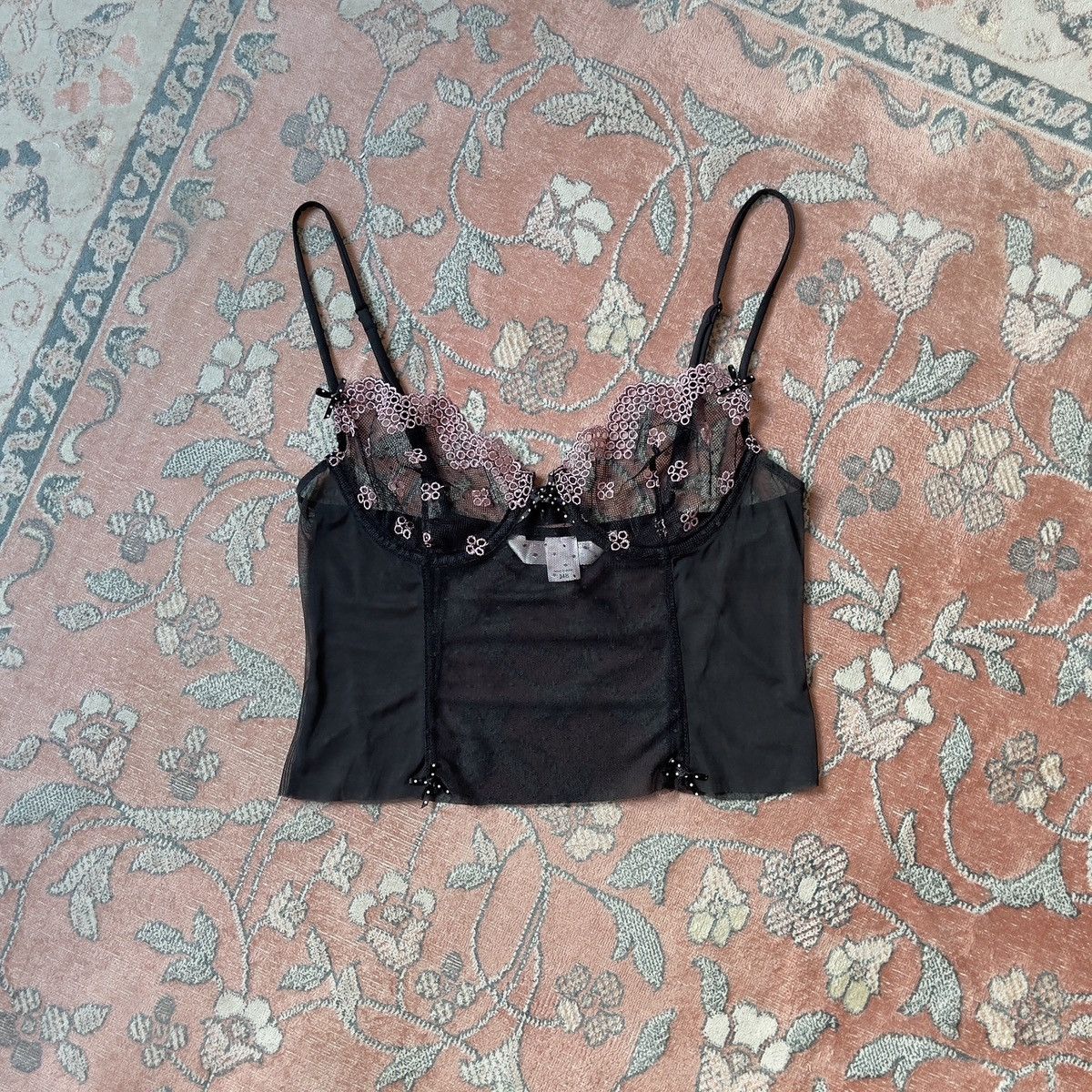Victoria's Secret Romantic Black Mesh Sheer Bustier (34B/32C) Size ONE SIZE - 4 Thumbnail