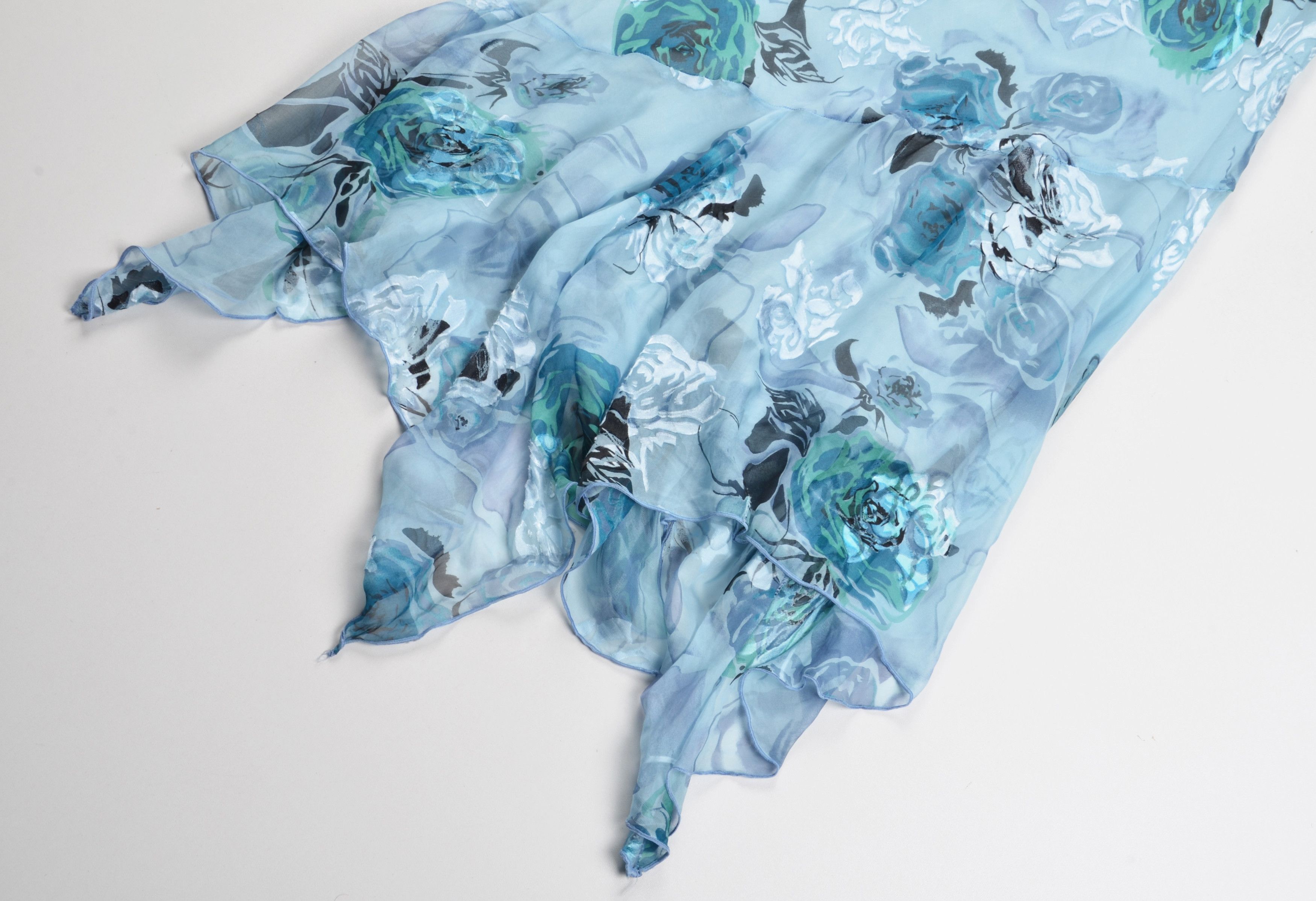 Vintage Vintage Allison Y2K Fairy Mesh Blue Floral Asymmetric Dress Size M / US 6-8 / IT 42-44 - 7 Thumbnail