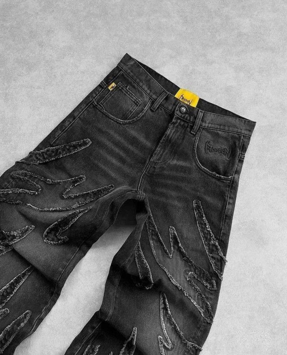 Jean Jeans Patchwork Gothic Raw Edge Embroidered Size US 31 - 5 Thumbnail