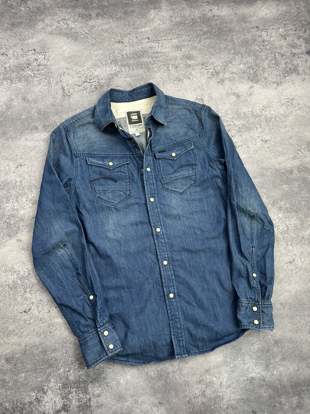 G-Star G-Star Raw Denim Shirt Blue Western Faded Over Shirt y2k Size US S / EU 44-46 / 1 - 2 Thumbnail