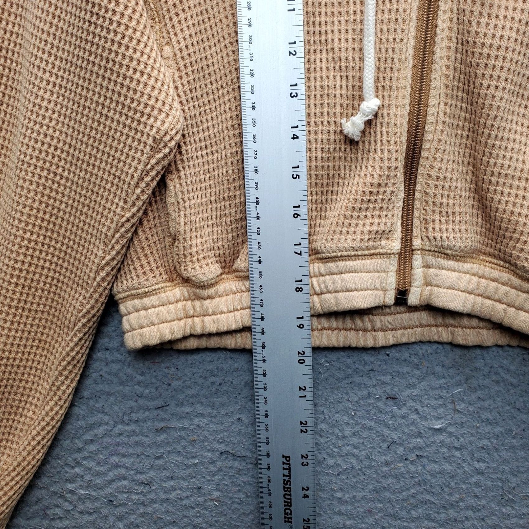 Vintage Aerie Womens Small Tan Cropped Hoodie Full Zip Hooded Waffle Knit Thermal Long Sleeve Size S / US 4 / IT 40 - 3 Thumbnail