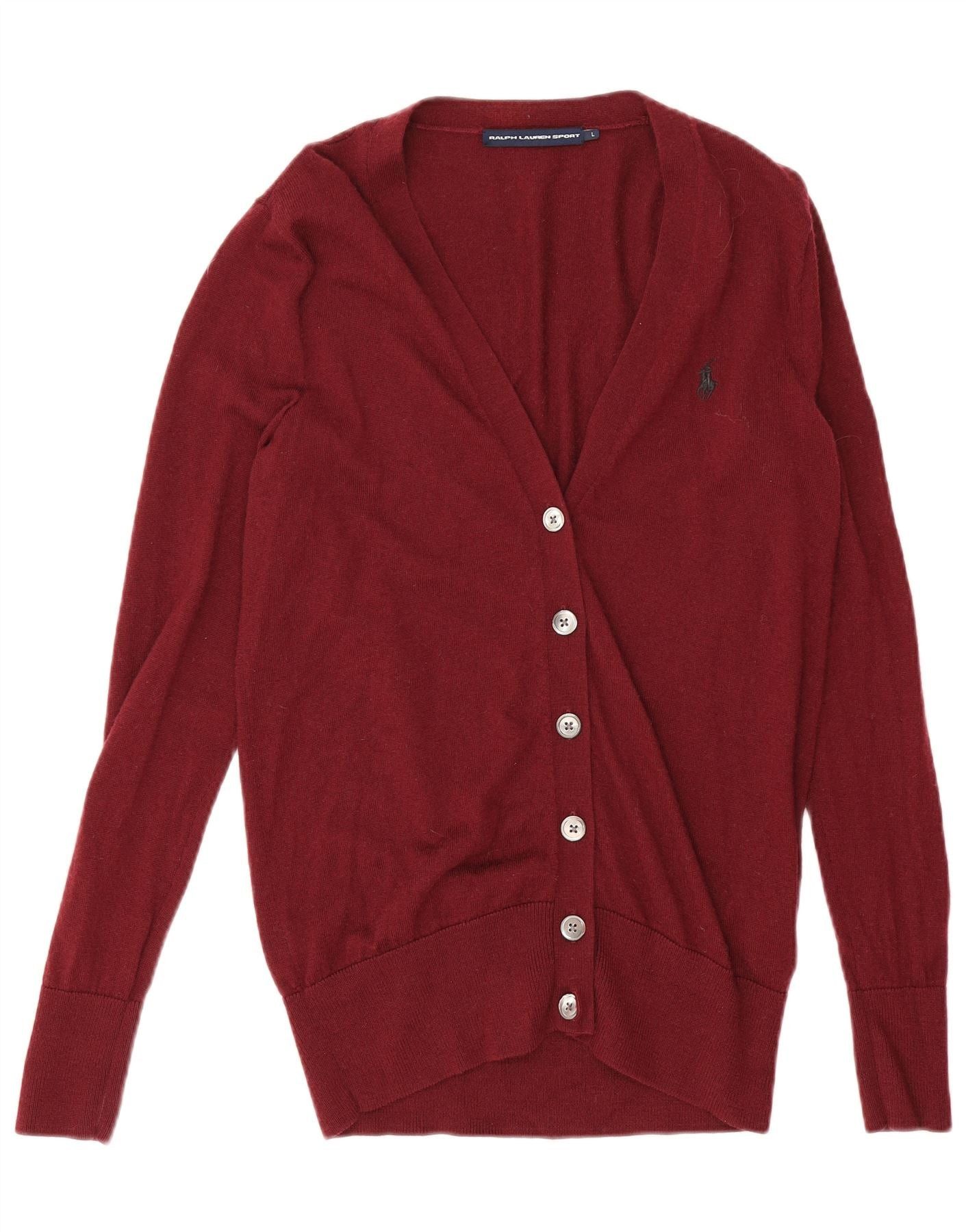 Ralph Lauren Womens Cardigan Sweater UK 16 Large Burgundy Merino Wool Size M / US 6-8 / IT 42-44 - 1 Thumbnail