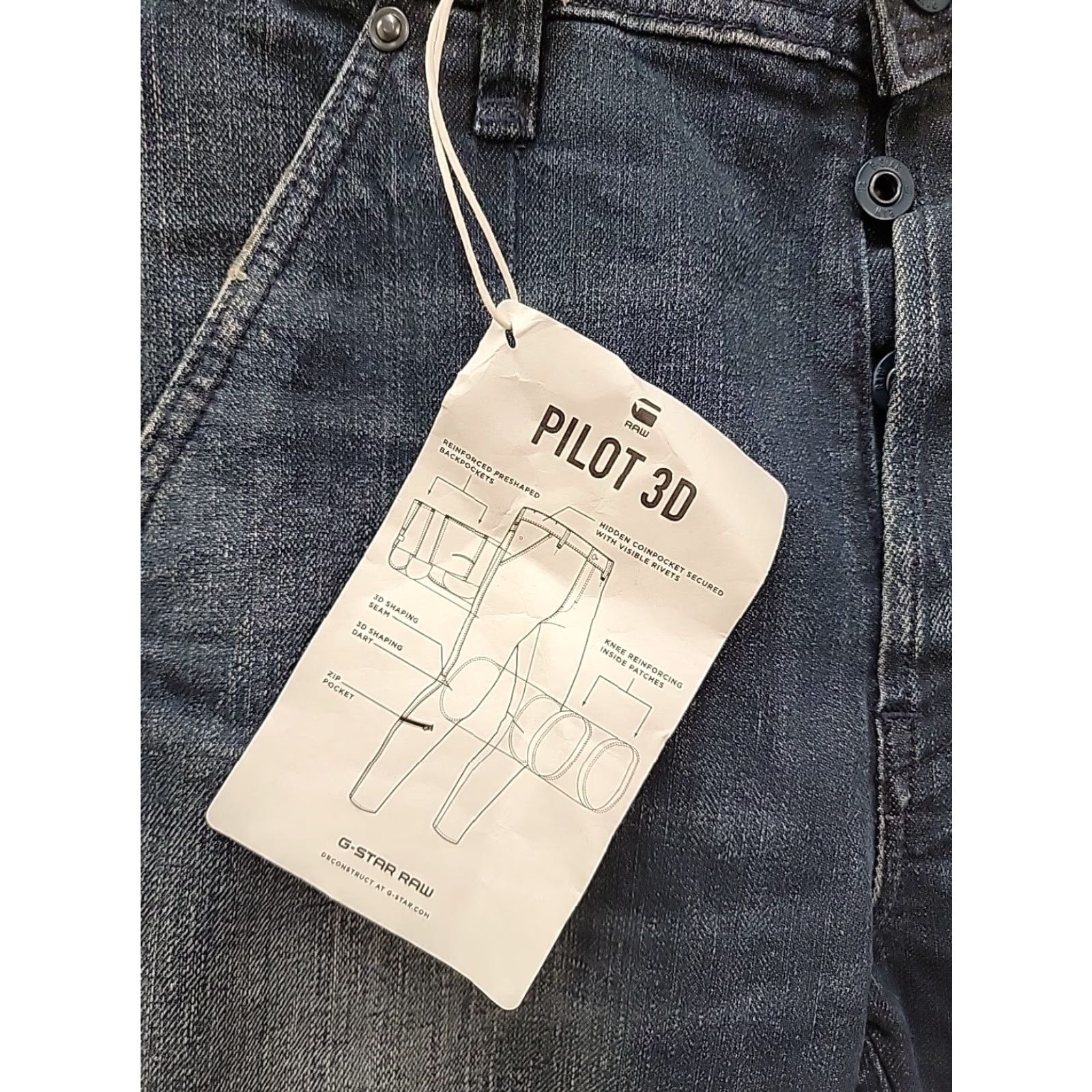 G-Star G Star Raw Jeans Slim Men's 29x32 Denim Blue Navy 3D Pilot Straight Hip Hop Designer Streetwear Mens Size US 29 - 2 Thumbnail