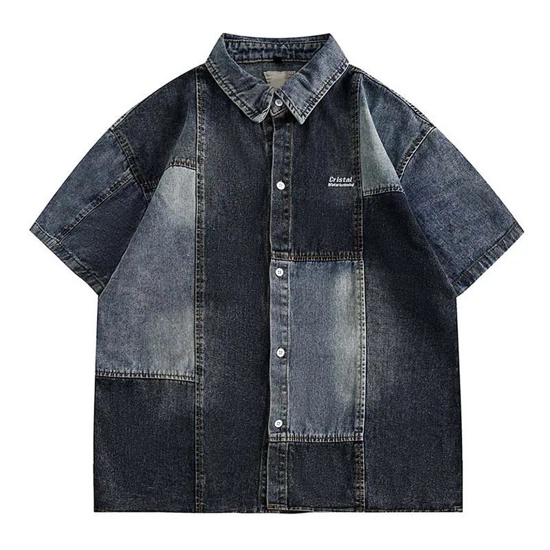Japanese Brand × Vintage Retro y2k patchwork denim short sleeve shirt hip hop Size US L / EU 52-54 / 3 - 5 Thumbnail