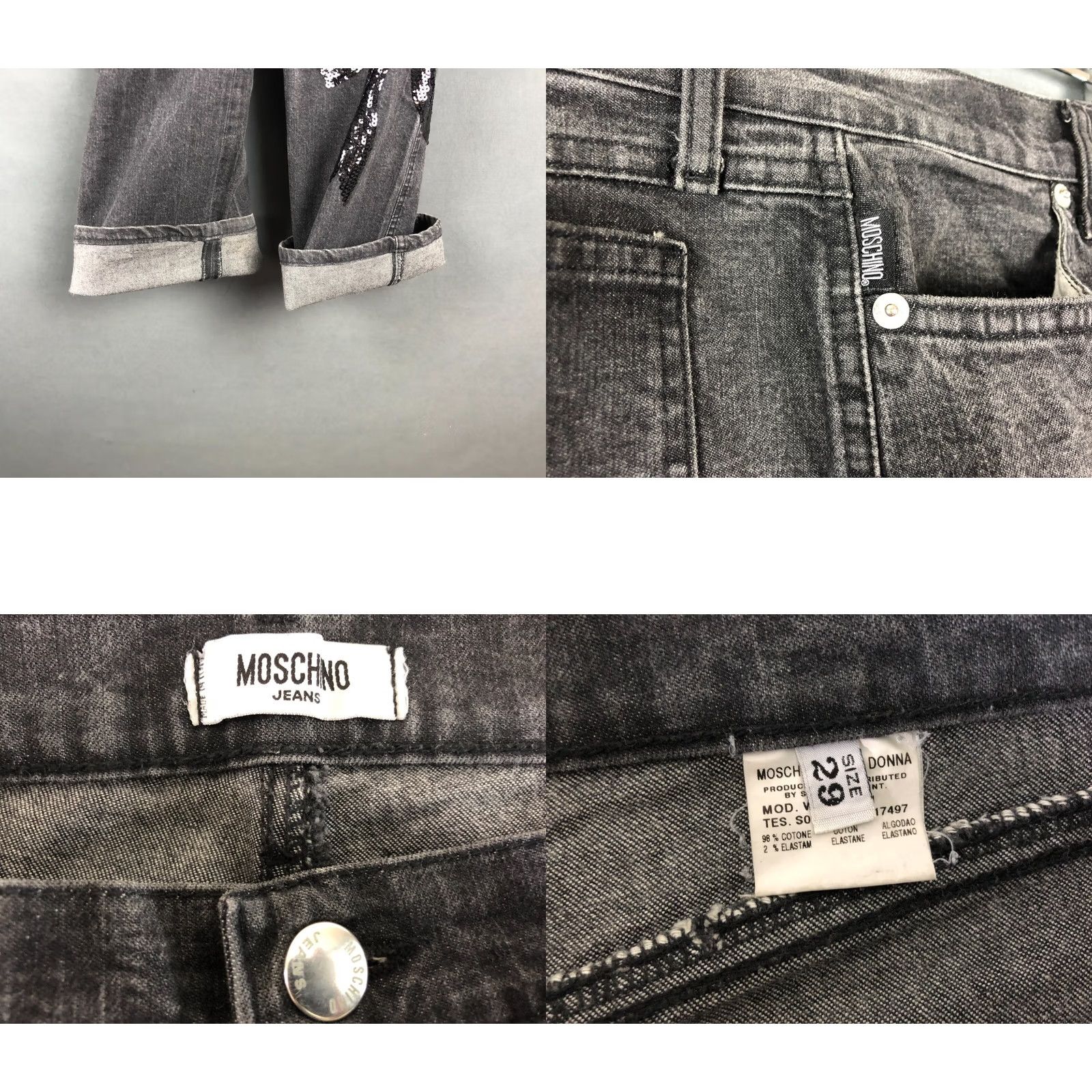 Moschino Moschino Jeans Gray Women Regular Size 29 Sequin Embelished Cotton Elastane Flared Inseam 33.3" 13.8" Waist Hip Pockets Brand Moschino Size 29" - 8 Thumbnail