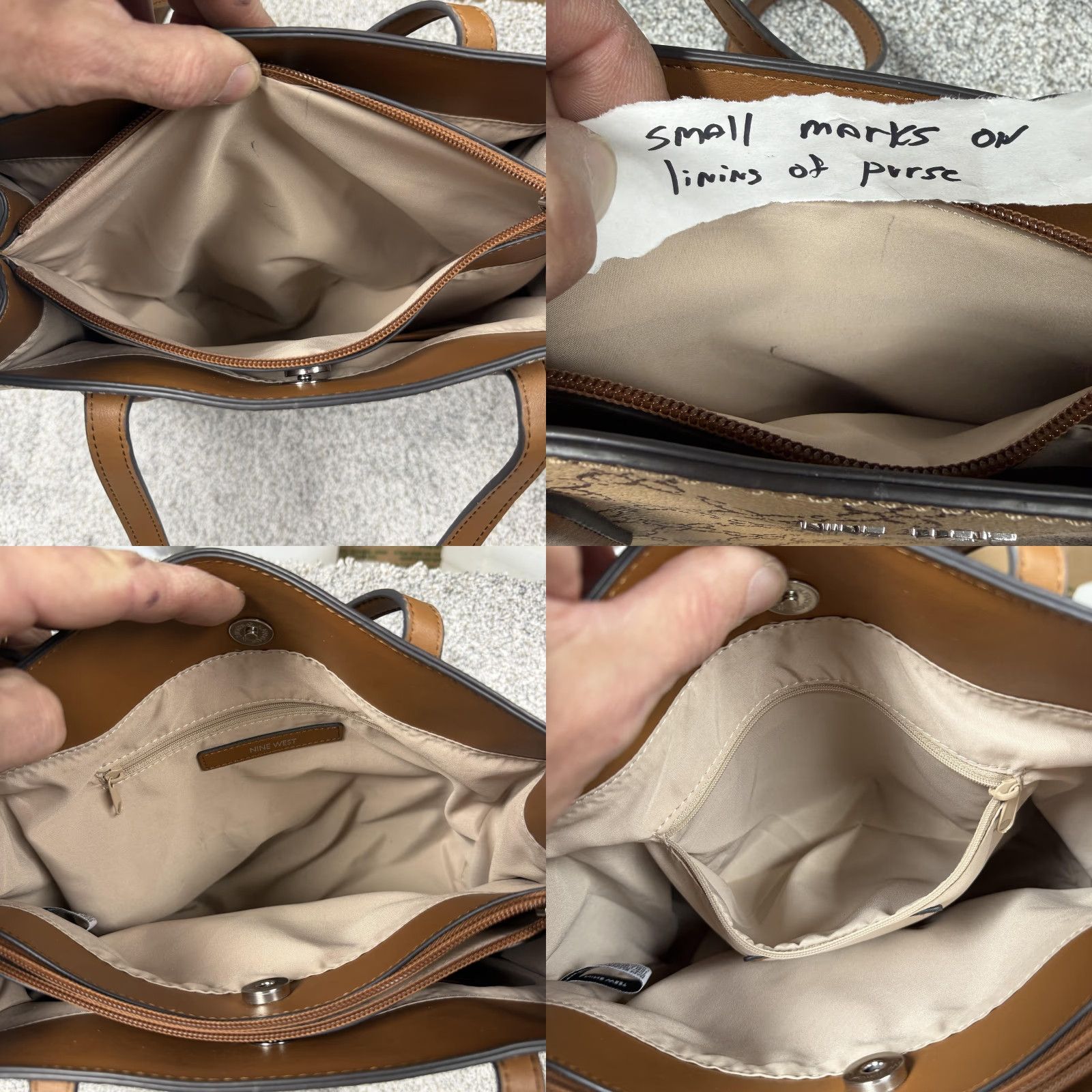 Nine West Nine West Tote Womens Large Brown Monogram Faux Leather Shoulder Pouch Work Bag Size ONE SIZE - 10 Thumbnail