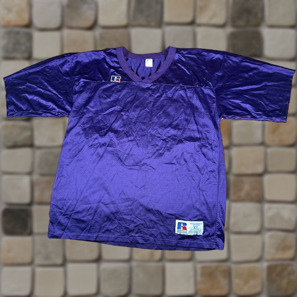 VINTAGE Russell Athletic Football Jersey XL Purple Mens NFL 90s Short Sleeve Pullover Athletic Jersey