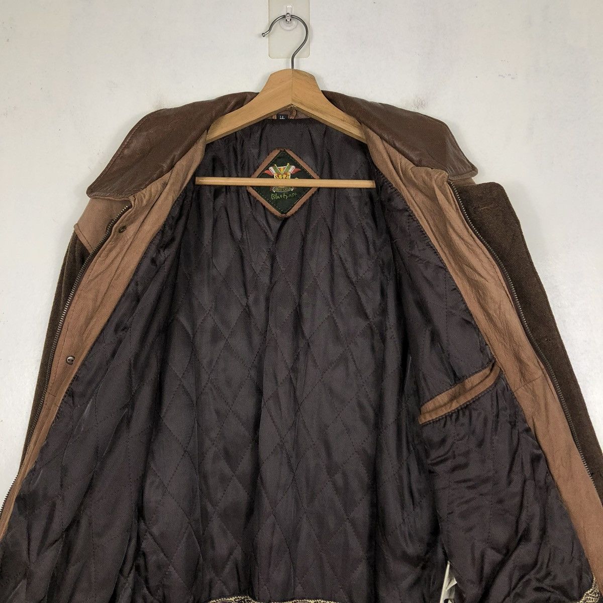 Vintage 📌 WOOL CHORE LEATHER COLLAR JACKET BLUE EFORST ISSEY MIYAKE Size US M / EU 48-50 / 2 - 15 Thumbnail