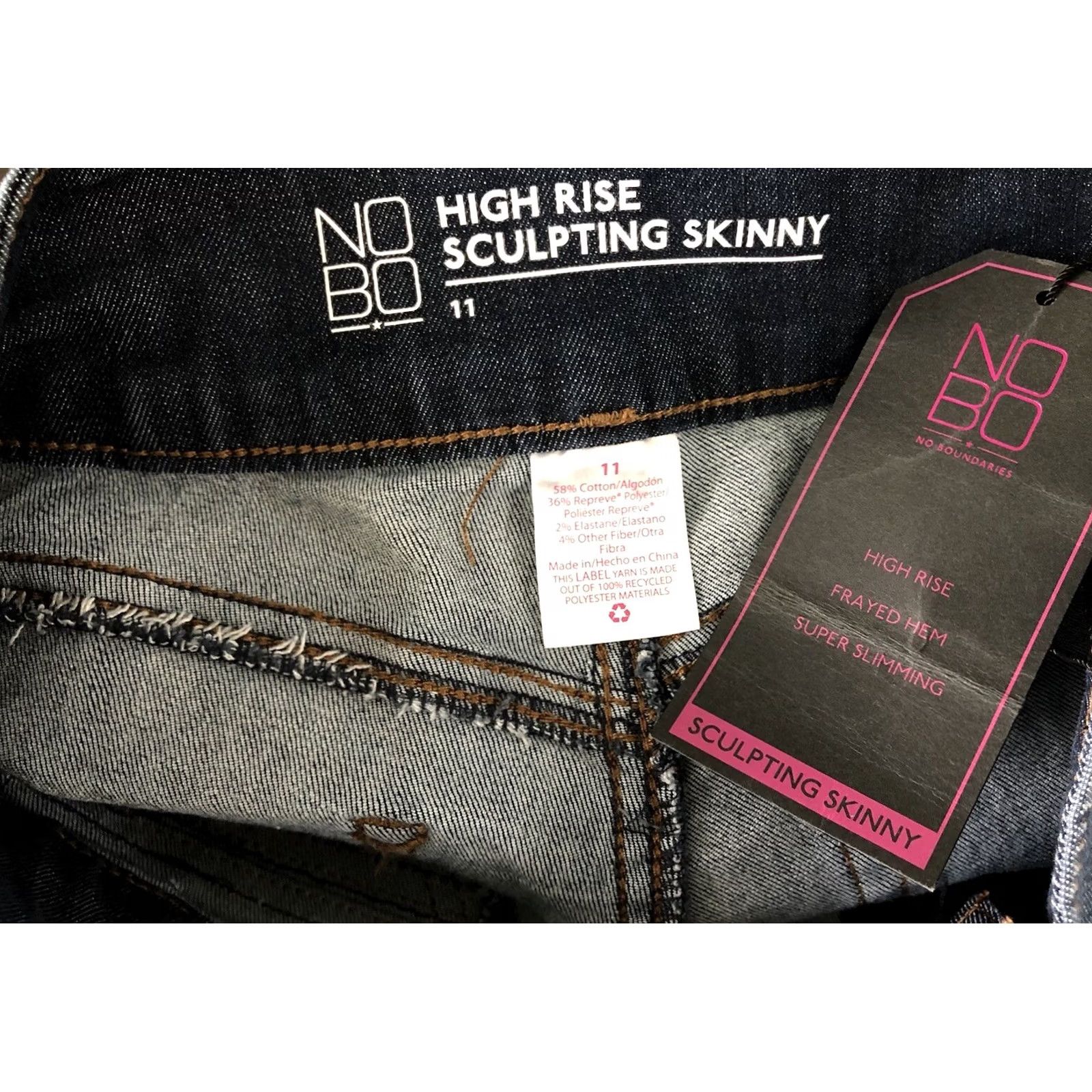 Vintage Nobo Distressed Jeans 11 Dark Denim High Rise Slimming Frayed 28"W 27"Inseam Jeans Women Juniors XS? Size 32" / US 10 / IT 46 - 3 Thumbnail
