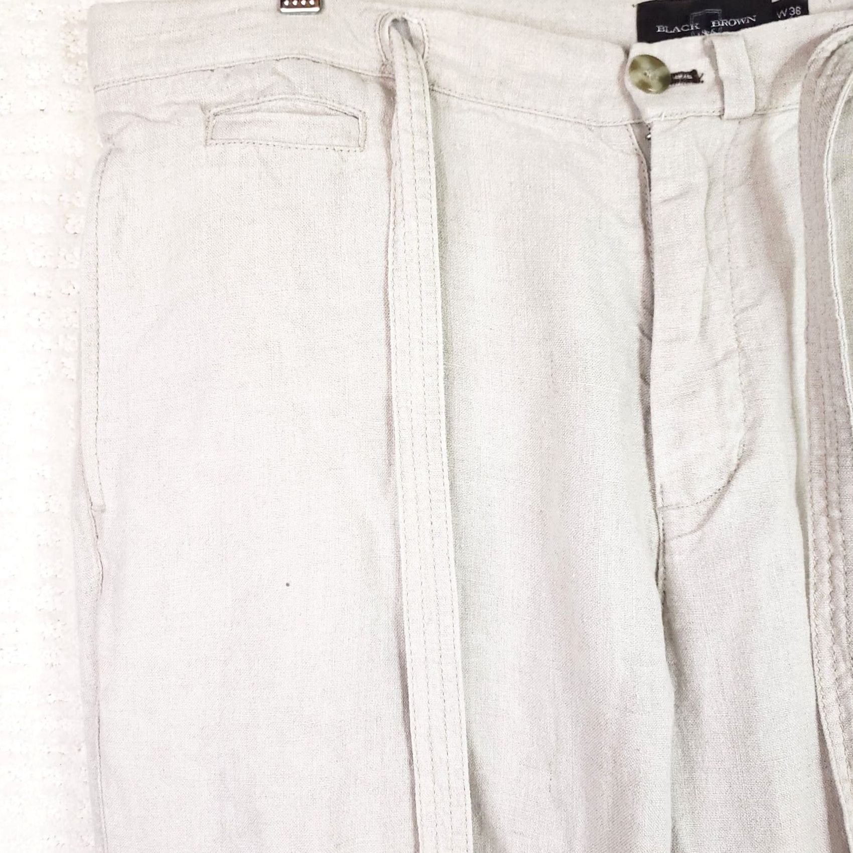 Vintage Black Brown 1826 Pants Beige Linen 36x30 Mens Relaxed Straight Pockets Drawstring Beach Casual 100% Linen Size US 36 / EU 52 - 4 Thumbnail