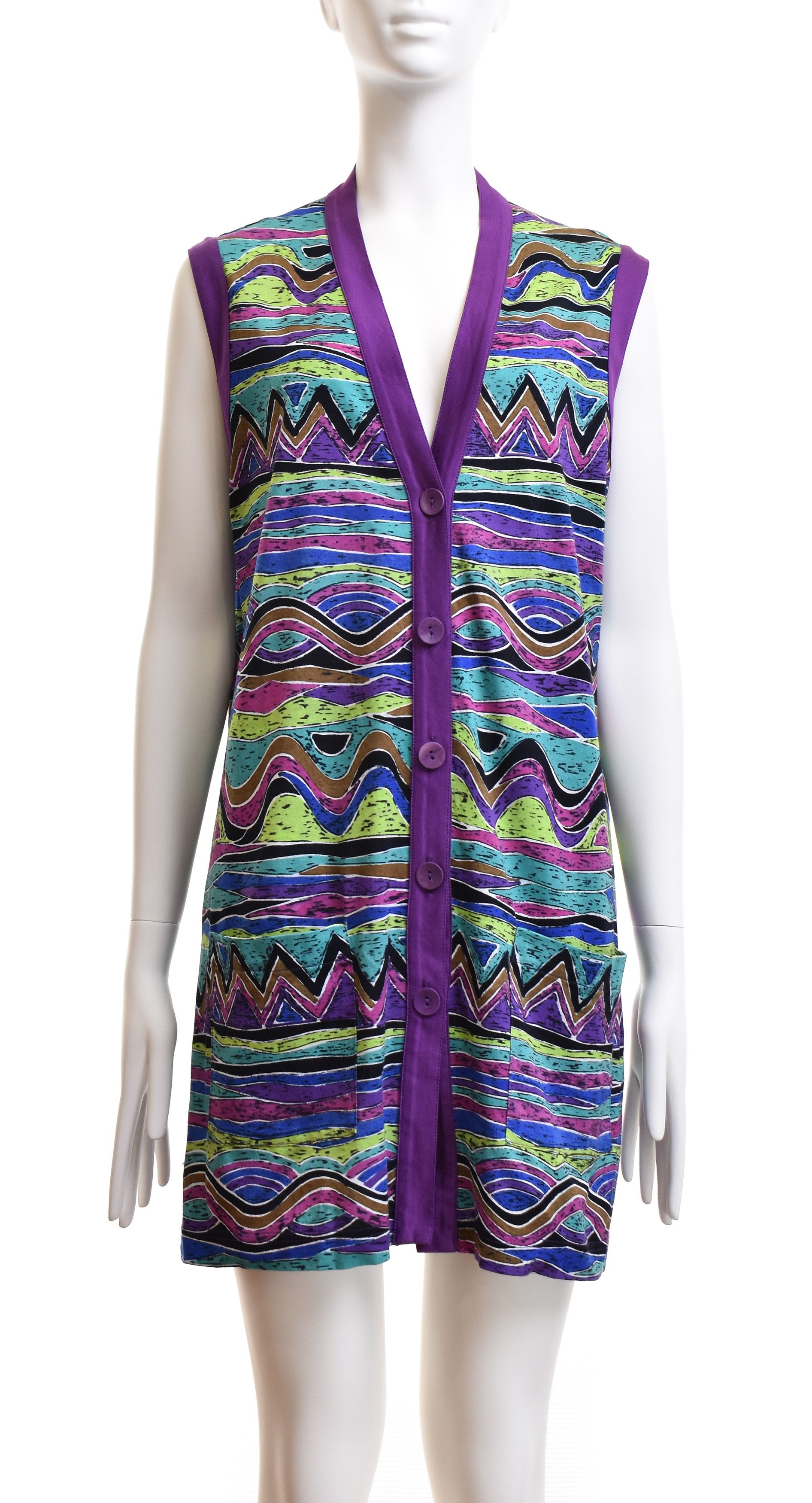 Missoni VINTAGE MISSONI MARE Zig Zag Waves Cotton Tunic Cardigan Size L / US 10 / IT 46 - 1 Thumbnail