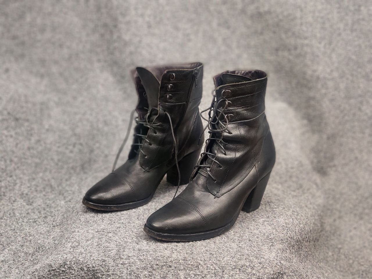 MoMA Moma Design Lace up zip Black leather Ankle heeled Boots Size US 10 / IT 40 - 6 Thumbnail