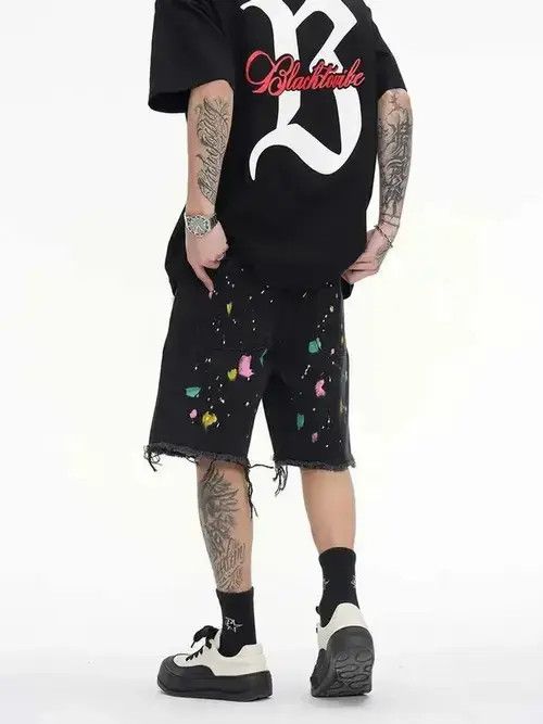 Designer × Japanese Brand Graffiti style denim shorts baggy in vibe style cargo y2k Size US 32 / EU 48 - 2 Thumbnail