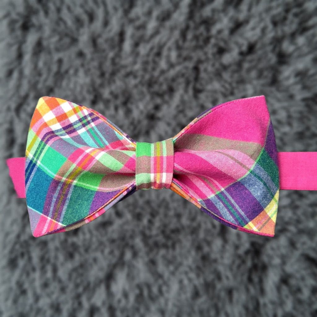 Handmade Bow Tie Mens Pink Plaid Adjustable Pretied Wedding Prom Gift 4 Him Easter, Men’s