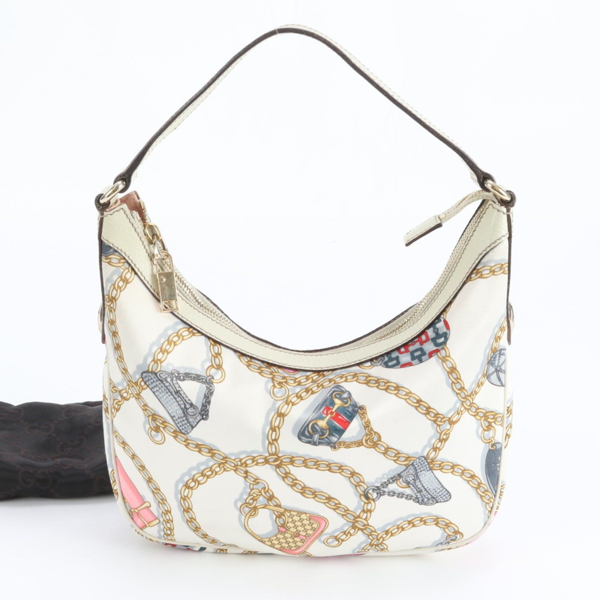 Gucci 154395 Leather Nylon One-Shoulder Bag Handbag Brand Women's in White