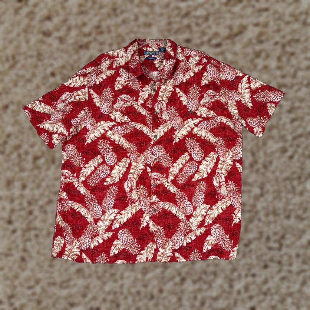 Vintage VINTAGE Campia Moda Shirt Men 2XL Red Floral Pineapple 100% Rayon Hawaiian Wood Button Up Size US XXL / EU 58 / 5 - 1 Thumbnail