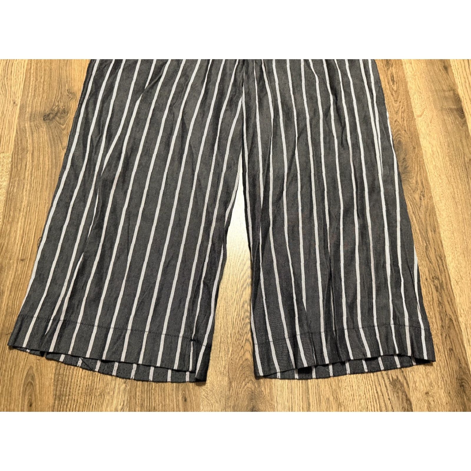 Vintage Hem & Thread Pants Women's Medium Gray White Stripe Pull On Tie Waist Wide-Leg Ankle Pants Mens? Womens Size 32" / US 10 / IT 46 - 3 Thumbnail