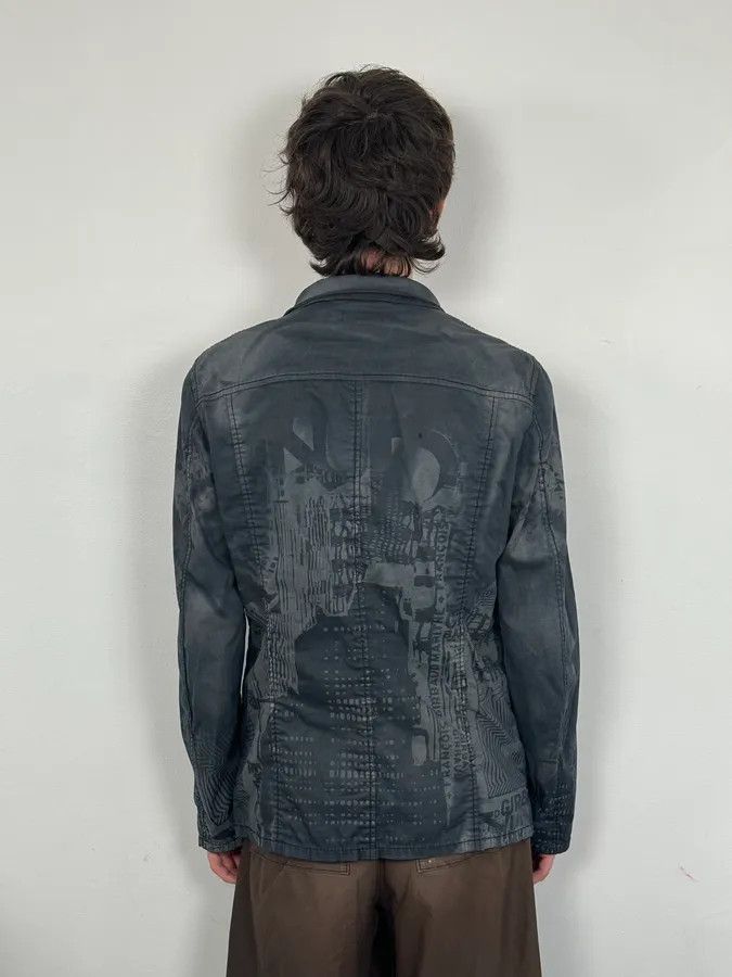 Marithe + Francois Girbaud 2000s Marithé + François Girbaud Dark Grey Printed Abstract Blazer Jacket Size 42R - 3 Thumbnail