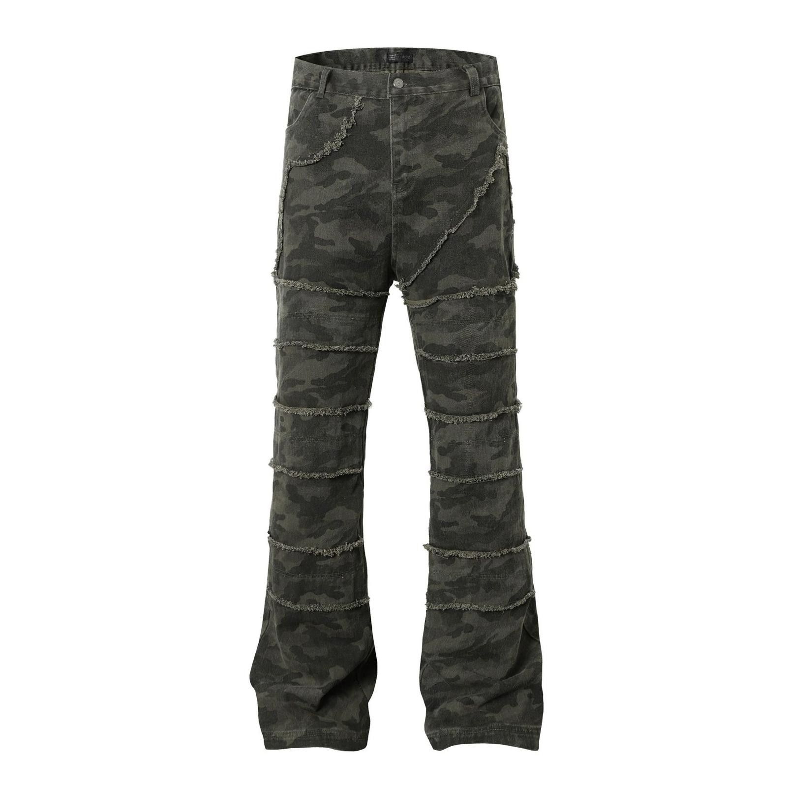 Japanese Brand Green Camouflage Distressed Flared Pants, Wide Leg Pants Size US 30 / EU 46 - 1 Thumbnail