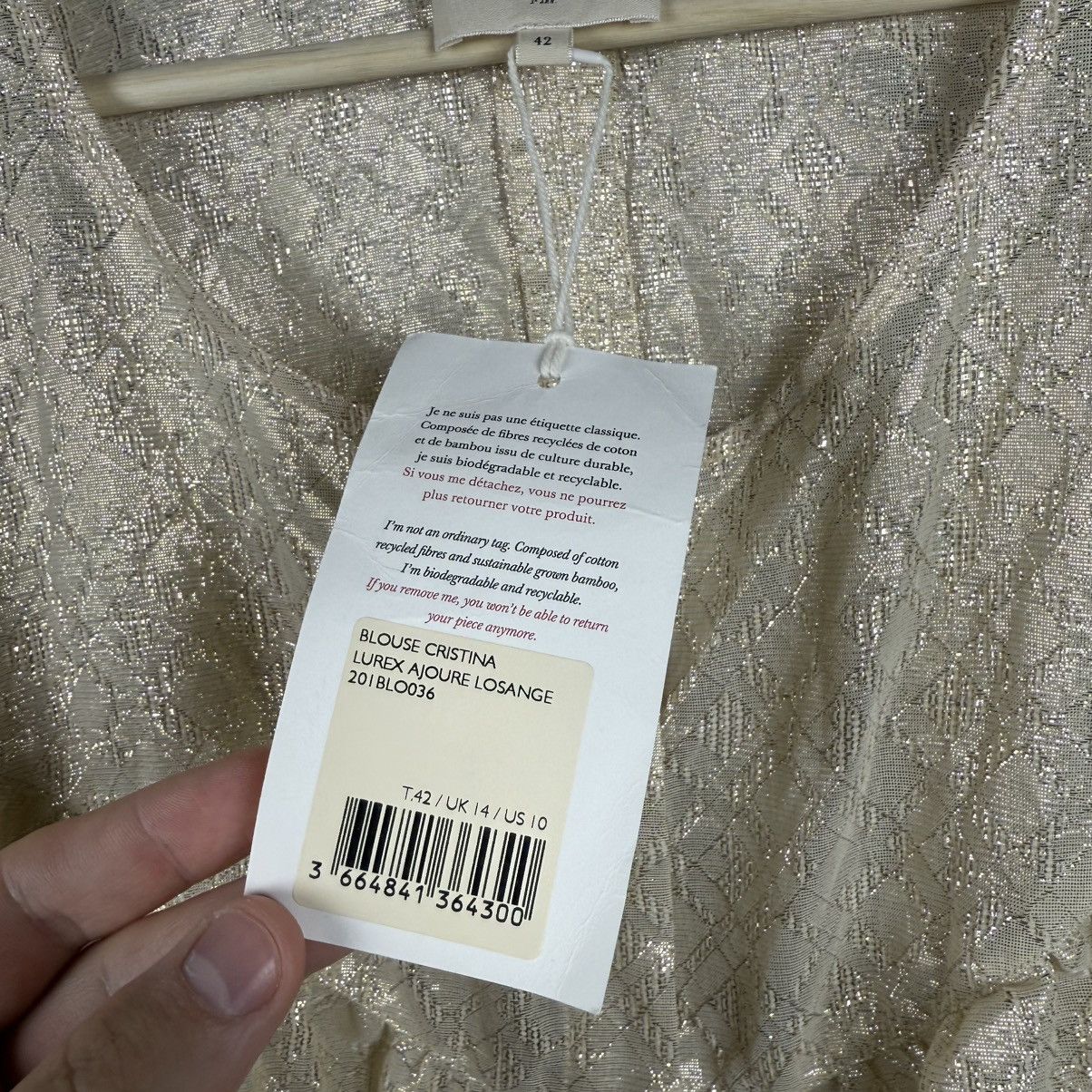 Sezane NWT Sezane Cristina Cotton Gold Metallic Ruched Blouse Size M / US 6-8 / IT 42-44 - 16 Thumbnail