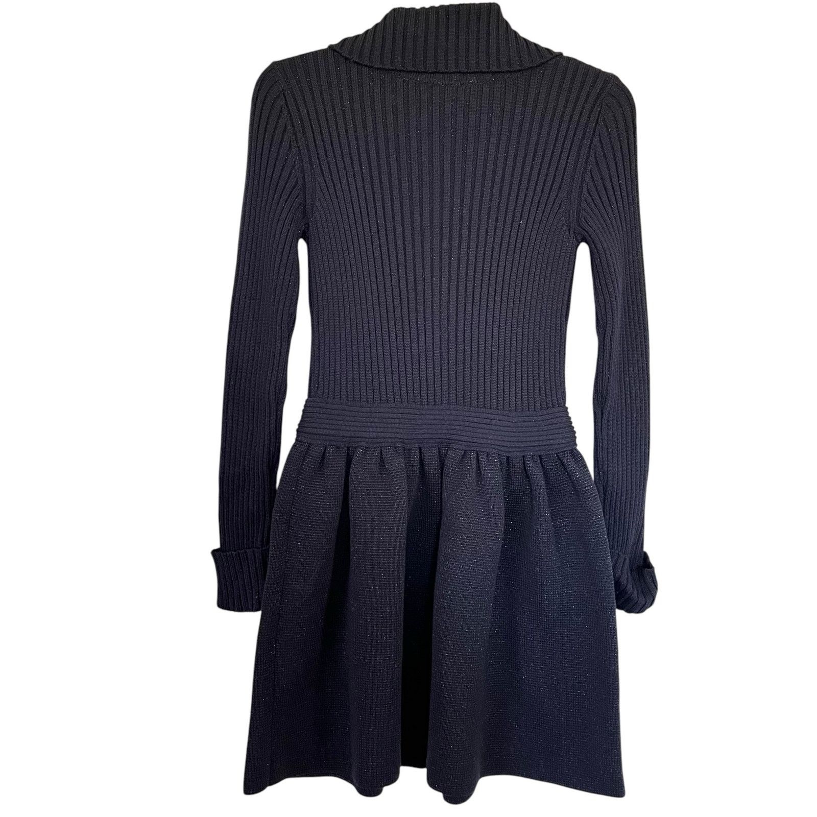 RED Valentino Red Valentino Navy Metallic Ribbed Knit Bow Sweater Dress Size XS / US 0-2 / IT 36-38 - 3 Thumbnail