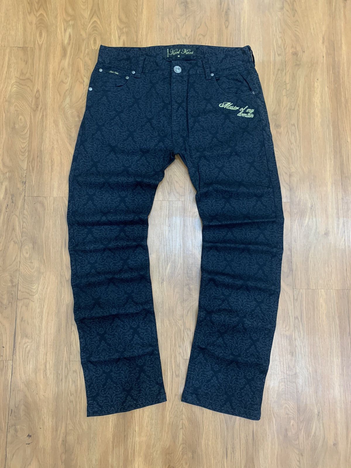 Image of Jnco x Karl Kani Full Print Denim Jeans in Black, Men's (Size 36)