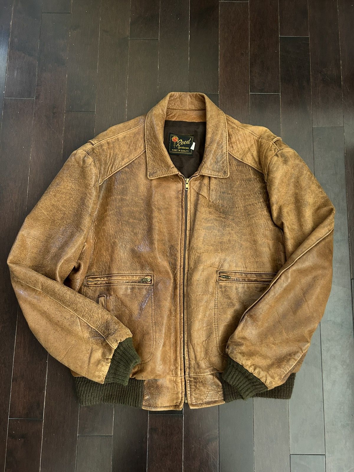 VINTAGE REED SPORTSWEAR BROWN SOFT LEATHER BOMBER orders JACKET