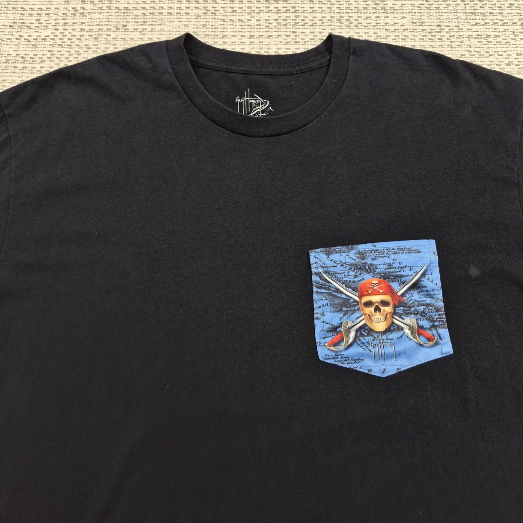 Guy Harvey Guy Harvey T Shirt Mens XL Black Pirate Skull Pocket Graphic Tee Cayman Islands Size US XL / EU 56 / 4 - 5 Thumbnail