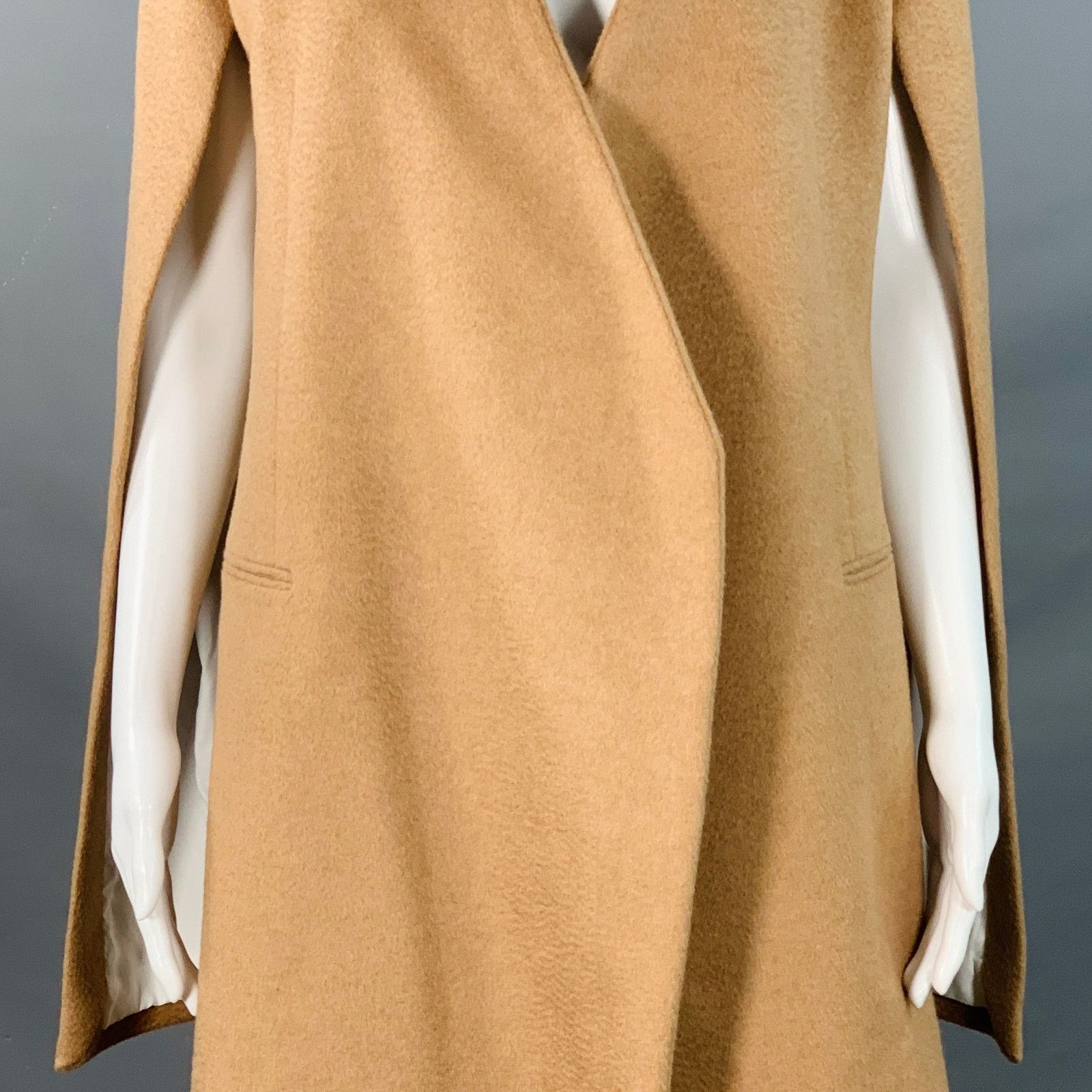 Ports 1961 Size 4 Tan Camel Hair Textured Open Front Cape Coat Size S / US 4 / IT 40 - 2 Thumbnail