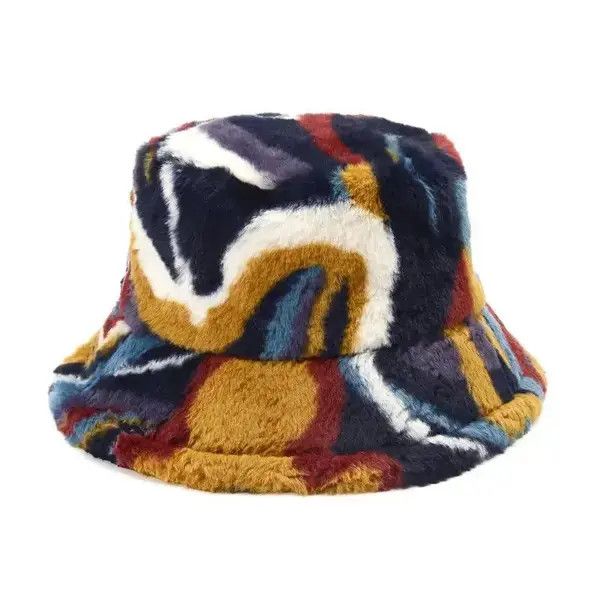 Japanese Brand Colorful Camouflage Faux Fur Bucket Hat Size ONE SIZE - 1 Thumbnail