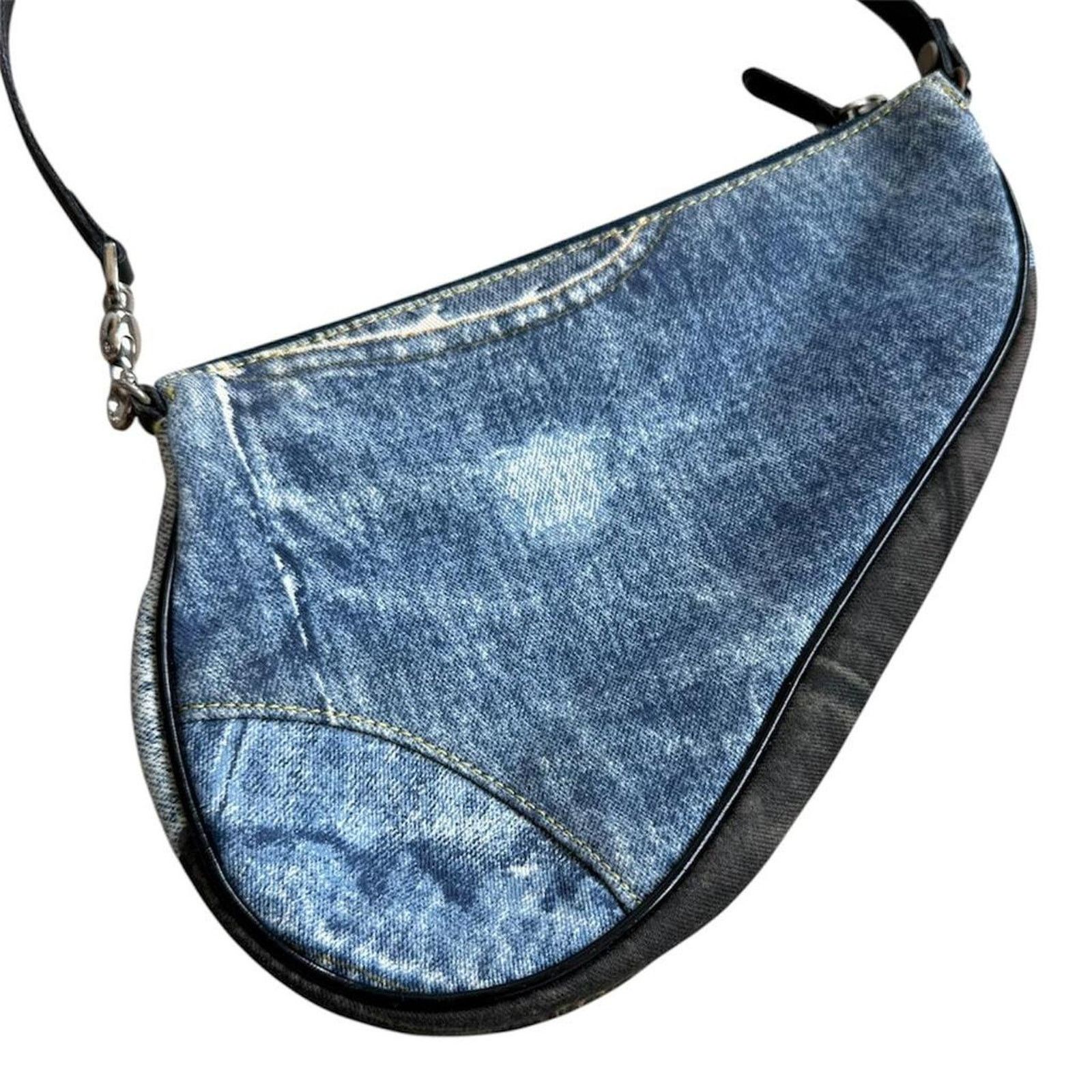 Dior Christian Dior Saddle Pouch Denim Print Blue Black Y2K Size ONE SIZE - 5 Thumbnail