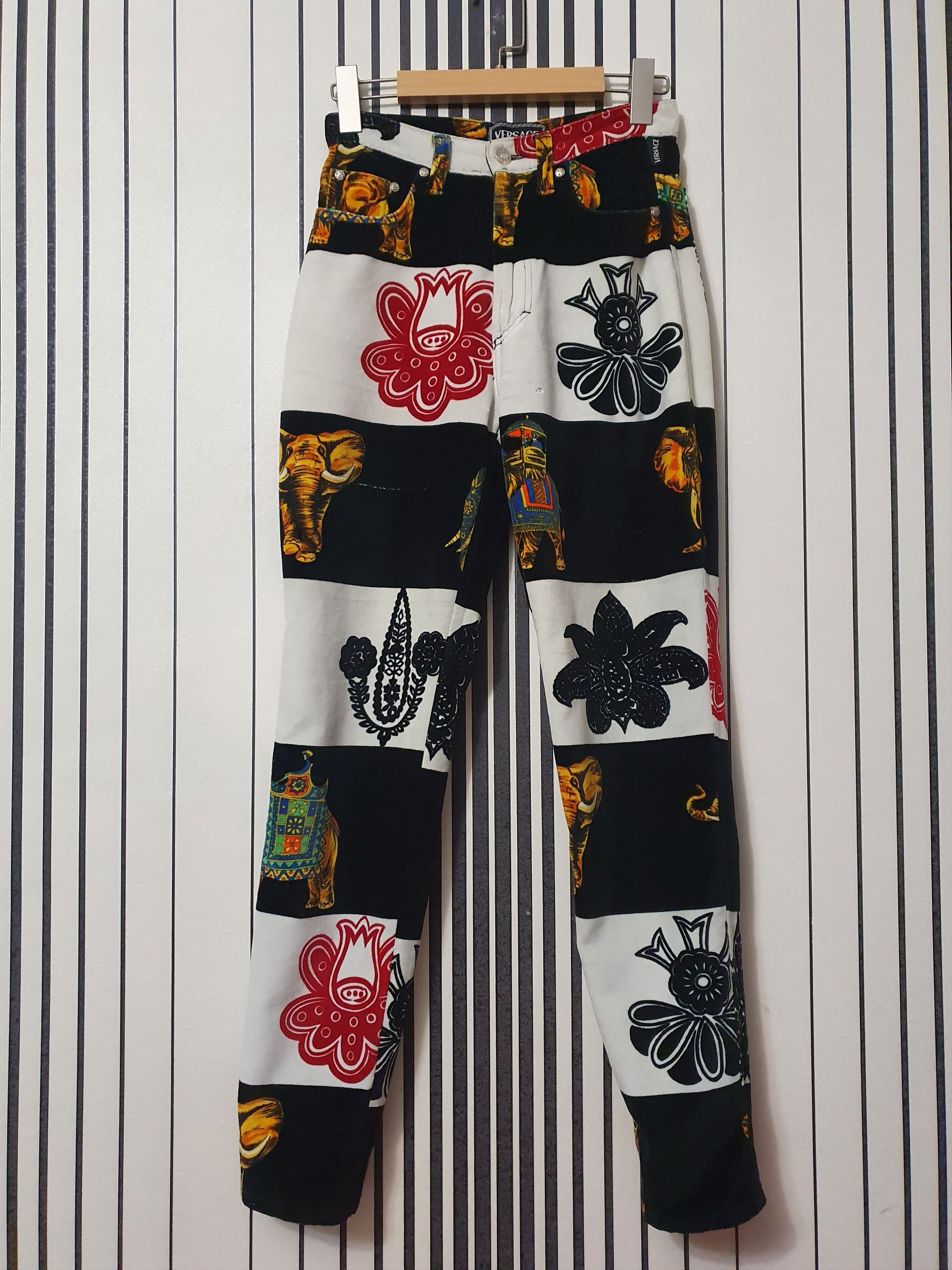 Vintage 80's Versace Floral-Indian Print Corduroy Y2k Rare Pants Size 29" - 1 Thumbnail