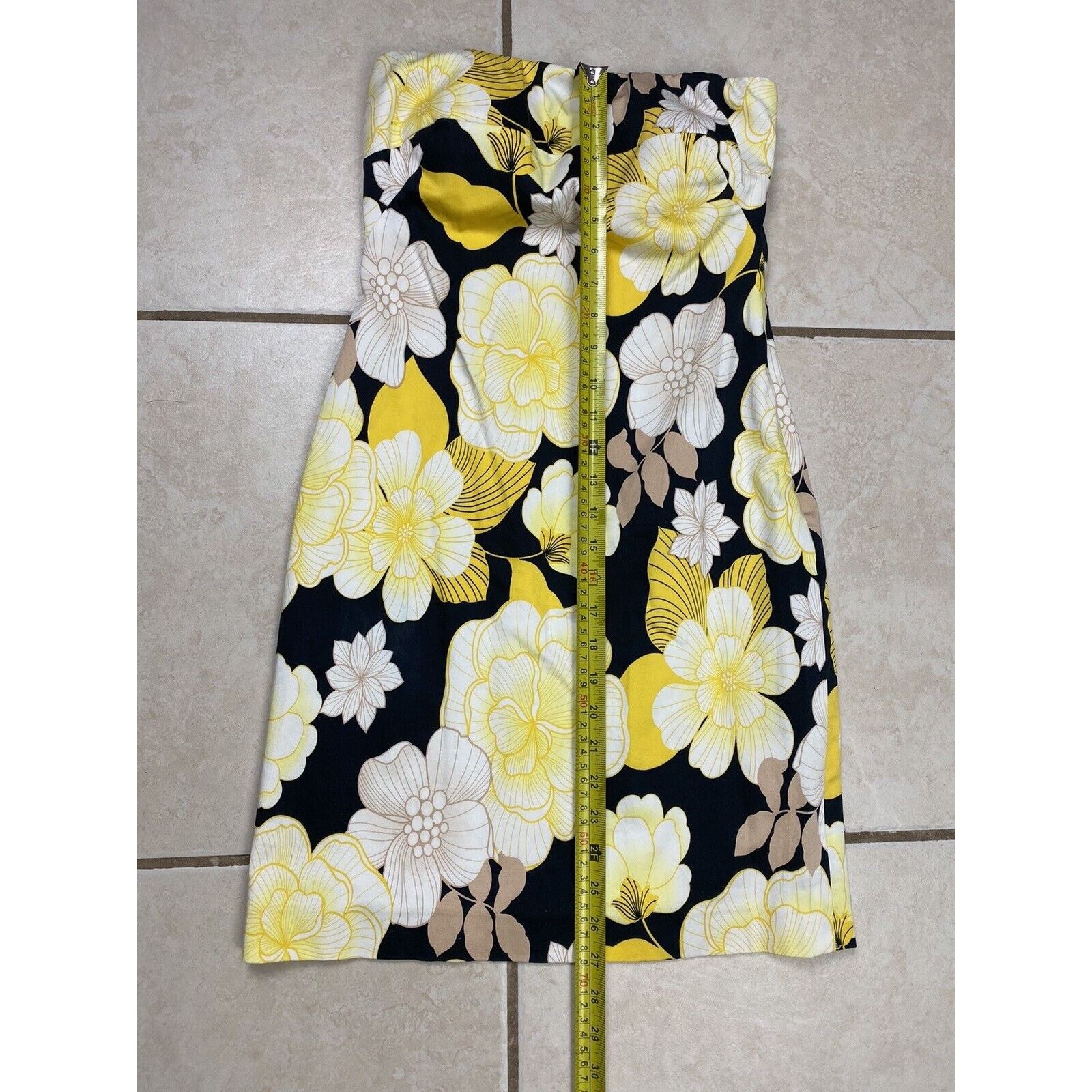Other VTG Caché Floral Yellow Black White Strapless Dress USA Y2K Size XS / US 0-2 / IT 36-38 - 7 Thumbnail