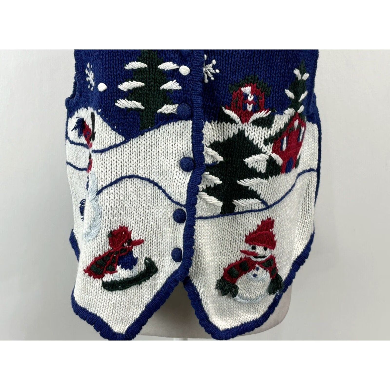 Vintage VINTAGE Bryn Connelly Christmas Sweater Vest Knit Snowmen Medium Blue 90s Womens Size M / US 6-8 / IT 42-44 - 6 Thumbnail