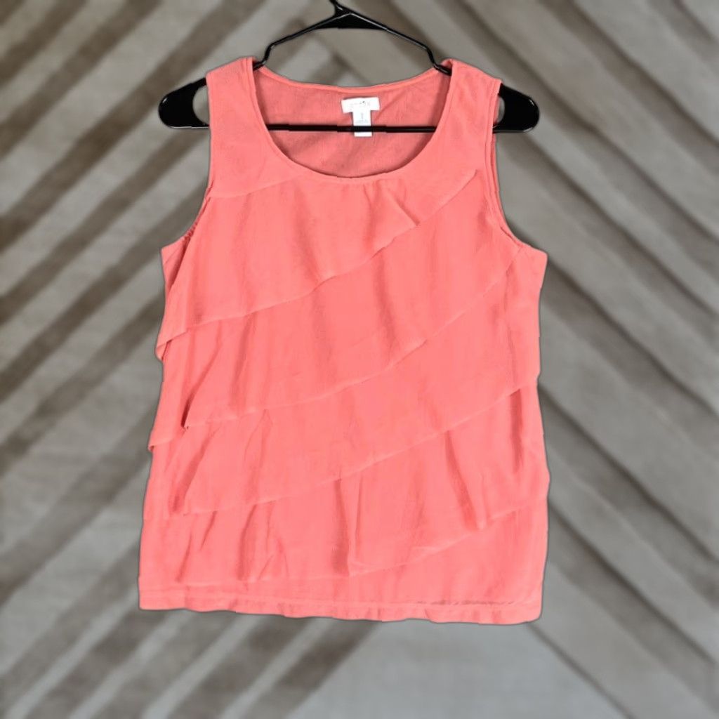 Vintage Chicos Blouse Womens Pink Sleeveless Ruffle Front Lightweight Sheer M Size M / US 6-8 / IT 42-44 - 1 Thumbnail