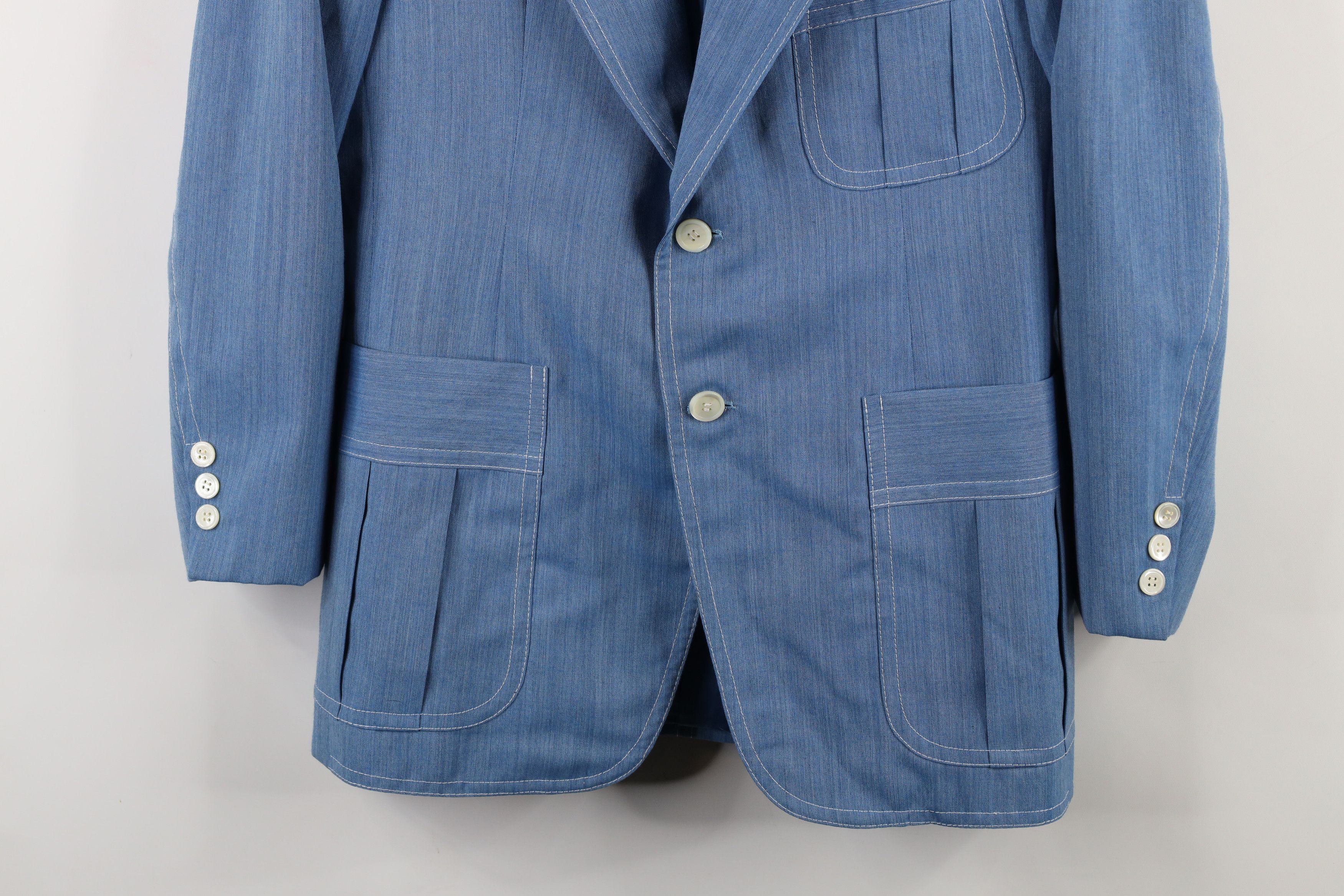 Vintage Vintage 60s 70s Rockabilly Chambray Blazer Suit Jacket Blue Size US L / EU 52-54 / 3 - 3 Thumbnail