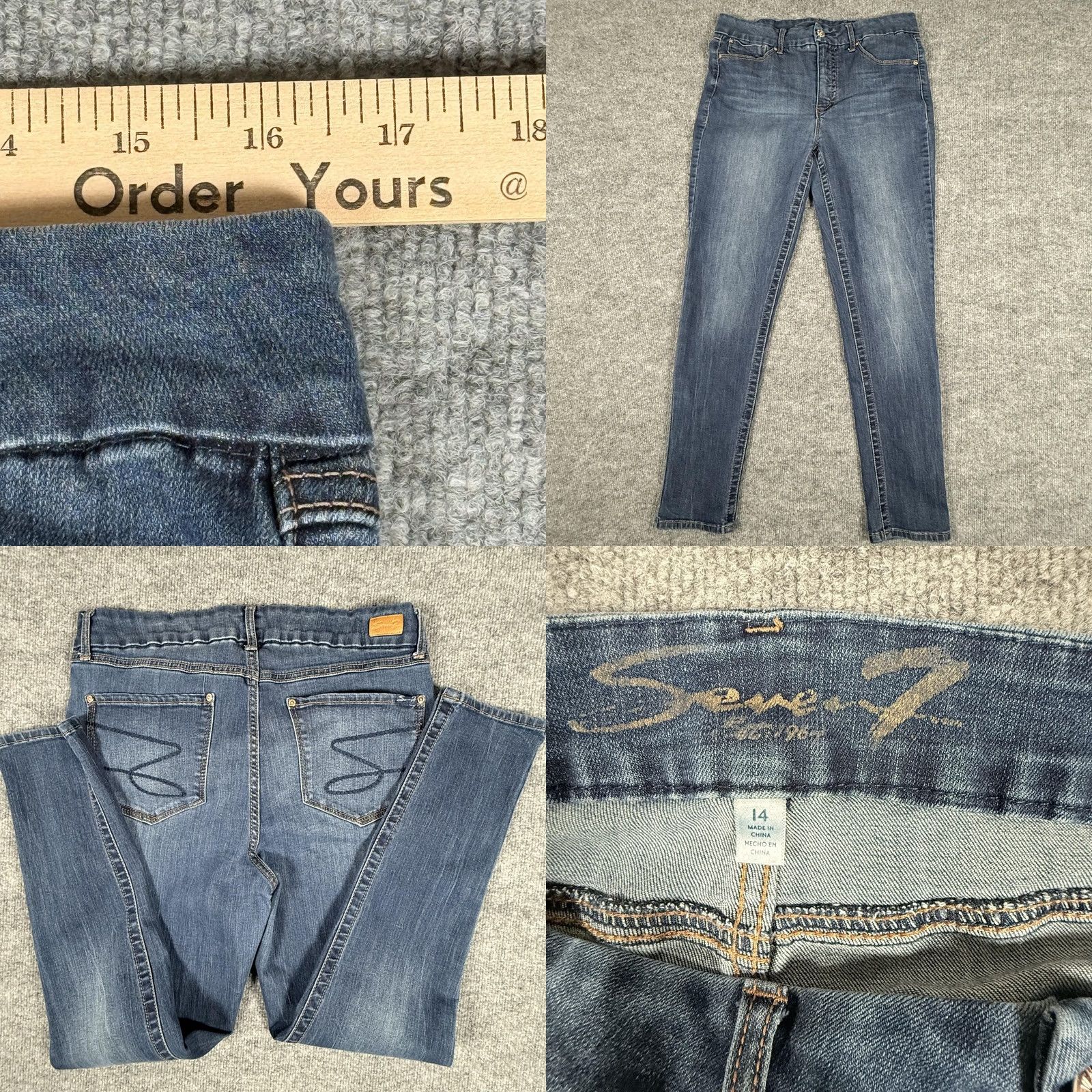 Vintage VINTAGE? No. Seven7 Jeans Womens 14 Blue Stretch Denim Skinny Mid Rise Avalon Classic Size 36" / US 14 / IT 50 - 8 Thumbnail