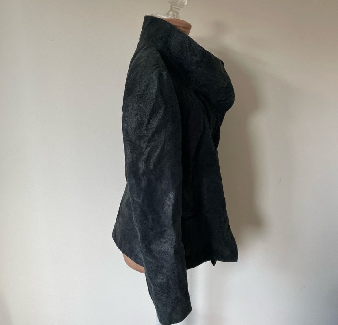 Gimo's Gimo's GMS-75 Distressed Black High Cowl Neck Leather Jacket Size 3XL / US 20-22 - 2 Thumbnail
