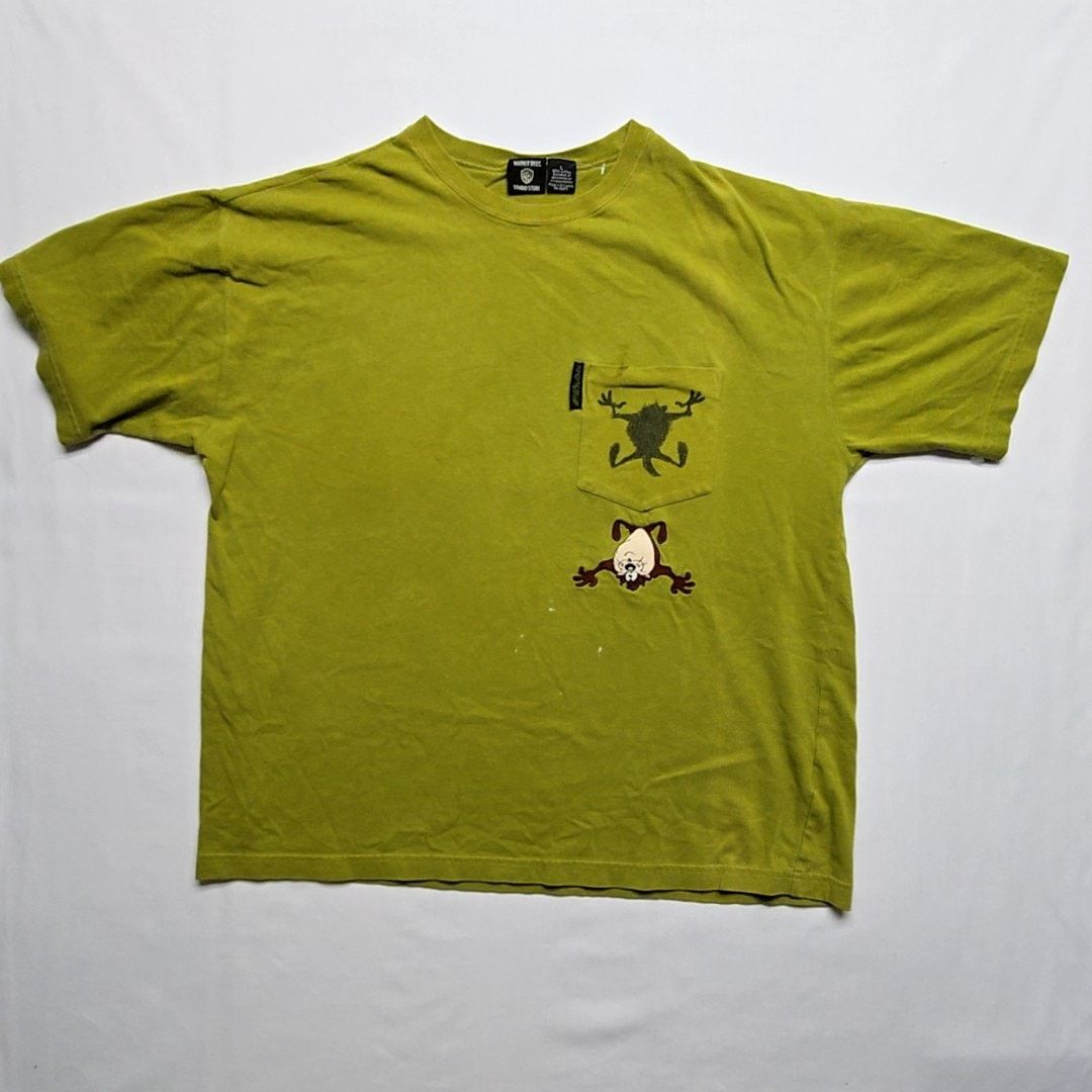 Warner Bros Vintage Taz Shirt Store Green L Cartoon Graphic Pocket Tee Size US L / EU 52-54 / 3 - 1 Thumbnail