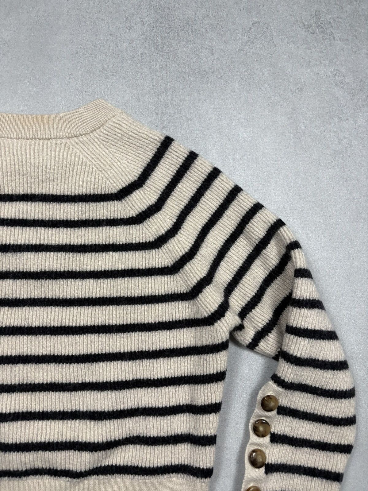 Sezane Sezane La Maille Striped Merino Wool Knit Sweater Button M Size M / US 6-8 / IT 42-44 - 14 Thumbnail