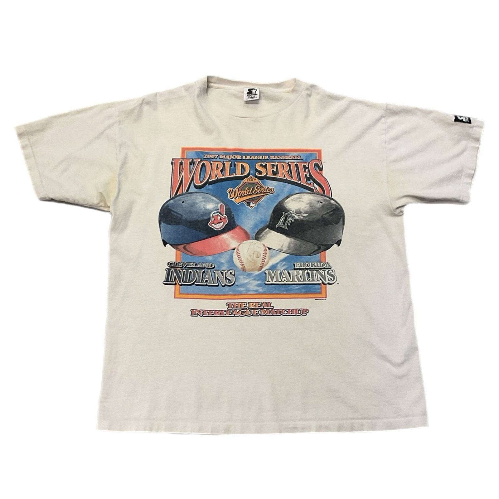Starter 1997 MLB World Series Indians vs Marlins Vintage T-Shirt Size US L / EU 52-54 / 3 - 1 Thumbnail
